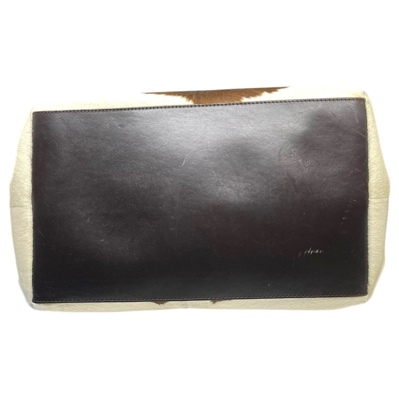 miumiu(ミュウミュウ) 00's Haraco leather denim switching tote bag ハラコ レザー デニム 切替 トート バッグ ホワイト×ブラウン Y2K ハンド ワンショルダー