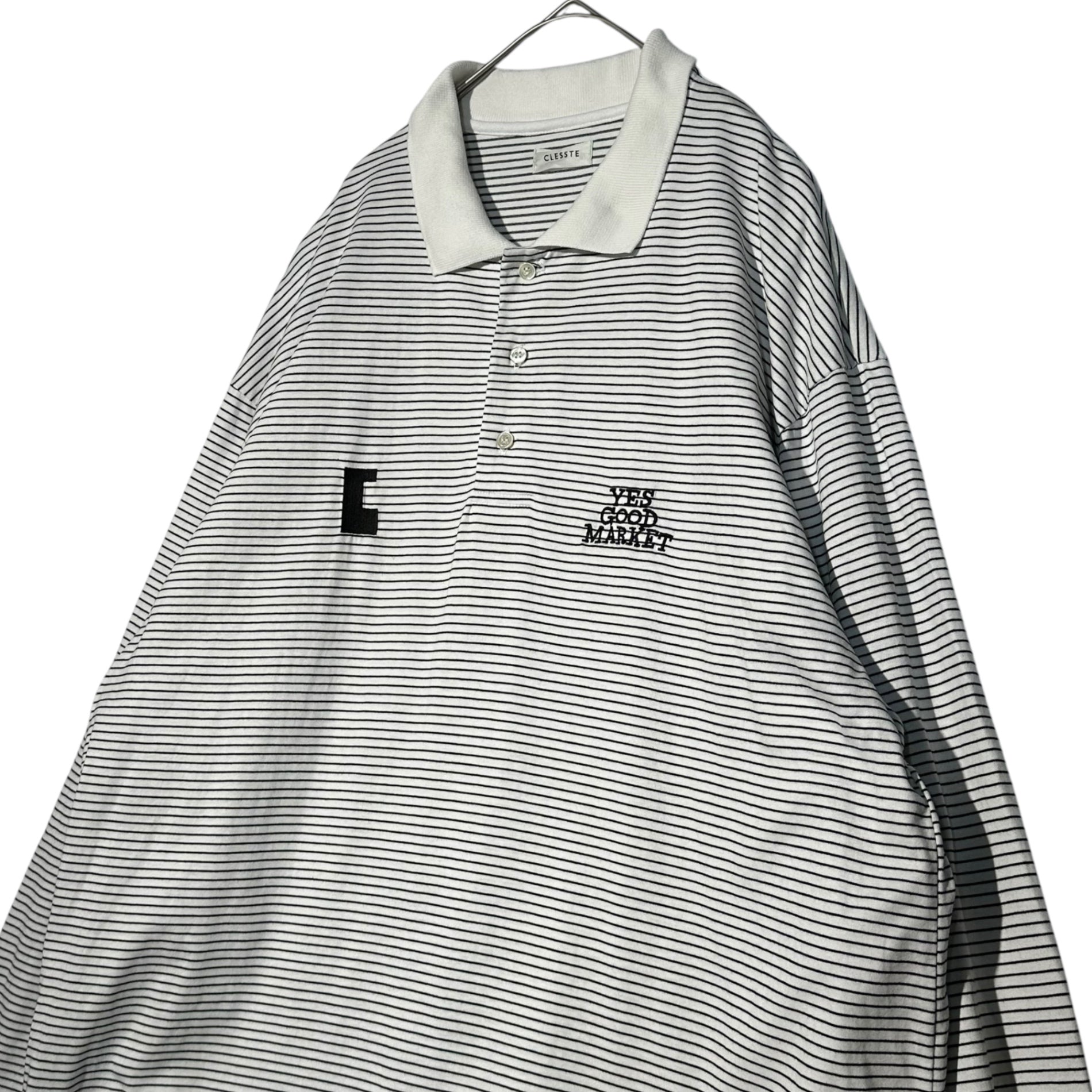CLESSTE×Yes Good Market(クレスト×イエスグッドマーケット) 24SS STRIPED MASSIVE L/S POLO SHIRT WITH DRAWSTRINGS ストライプ ロングスリーブ 長袖 ポロシャツ CLS-TE2404 1(S程度) ホワイト×ブラック