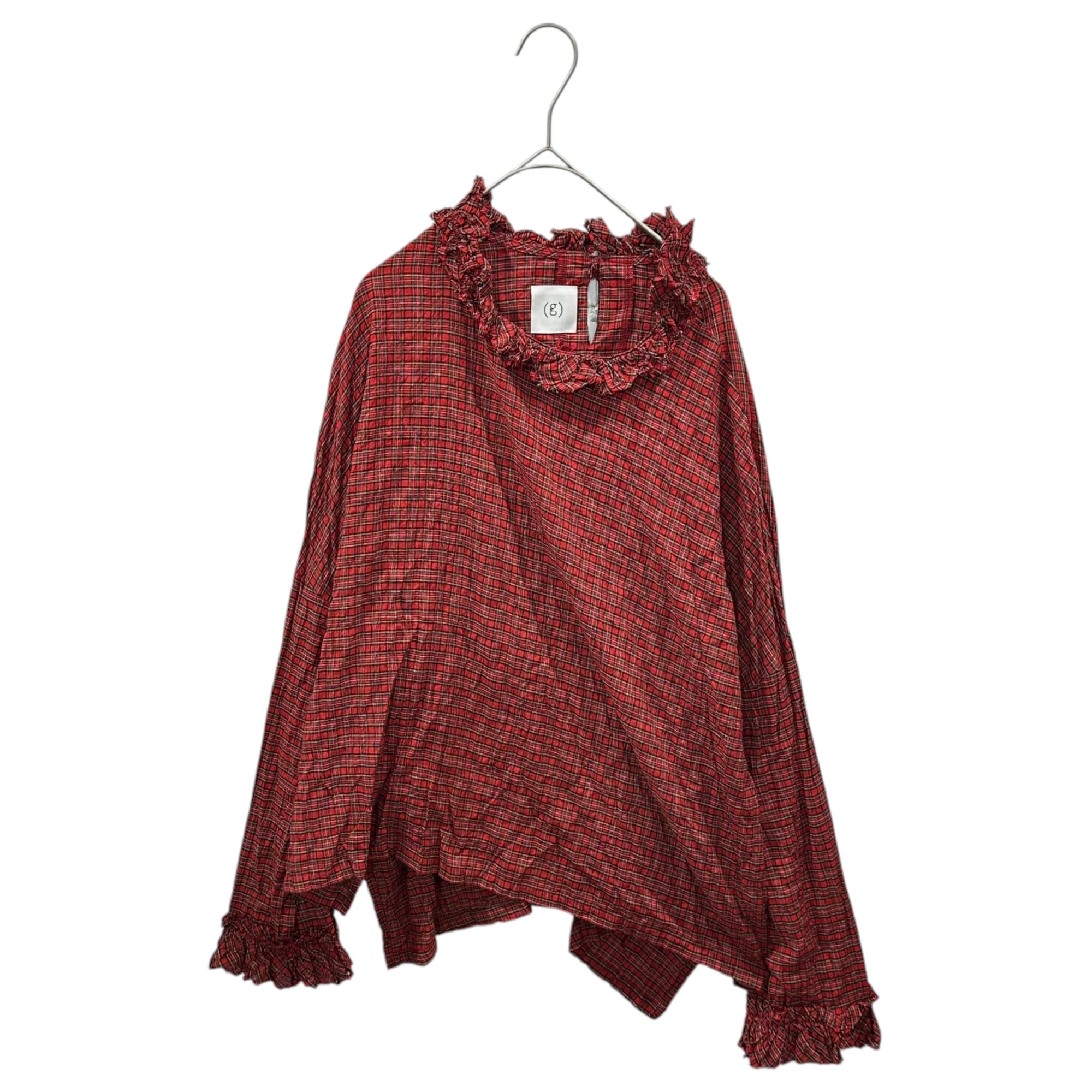 g(グラム) Tartan Check Ruffled Linen Blouse タータンチェック フリル リネン ブラウス フリー レッド