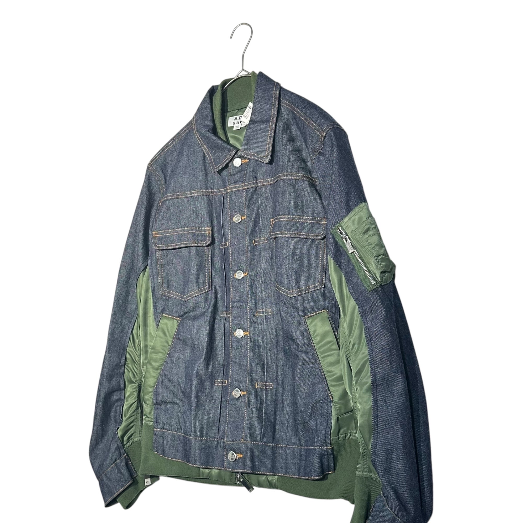 A.P.C.×sacai(アーペーセー×サカイ) BLOUSON EIMI denim jaket 切替 デニム ブルゾン ジャケット 21-0293S M インディゴ×カーキ