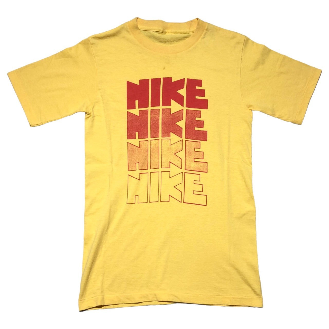 NIKE(ナイキ) 80's 4-tier logo print T-shirt ゴツ ナイキ 4段 プリント Tシャツ 表記無し(M程度) イエロー×レッド 80年代 オリジナル ヴィンテージ