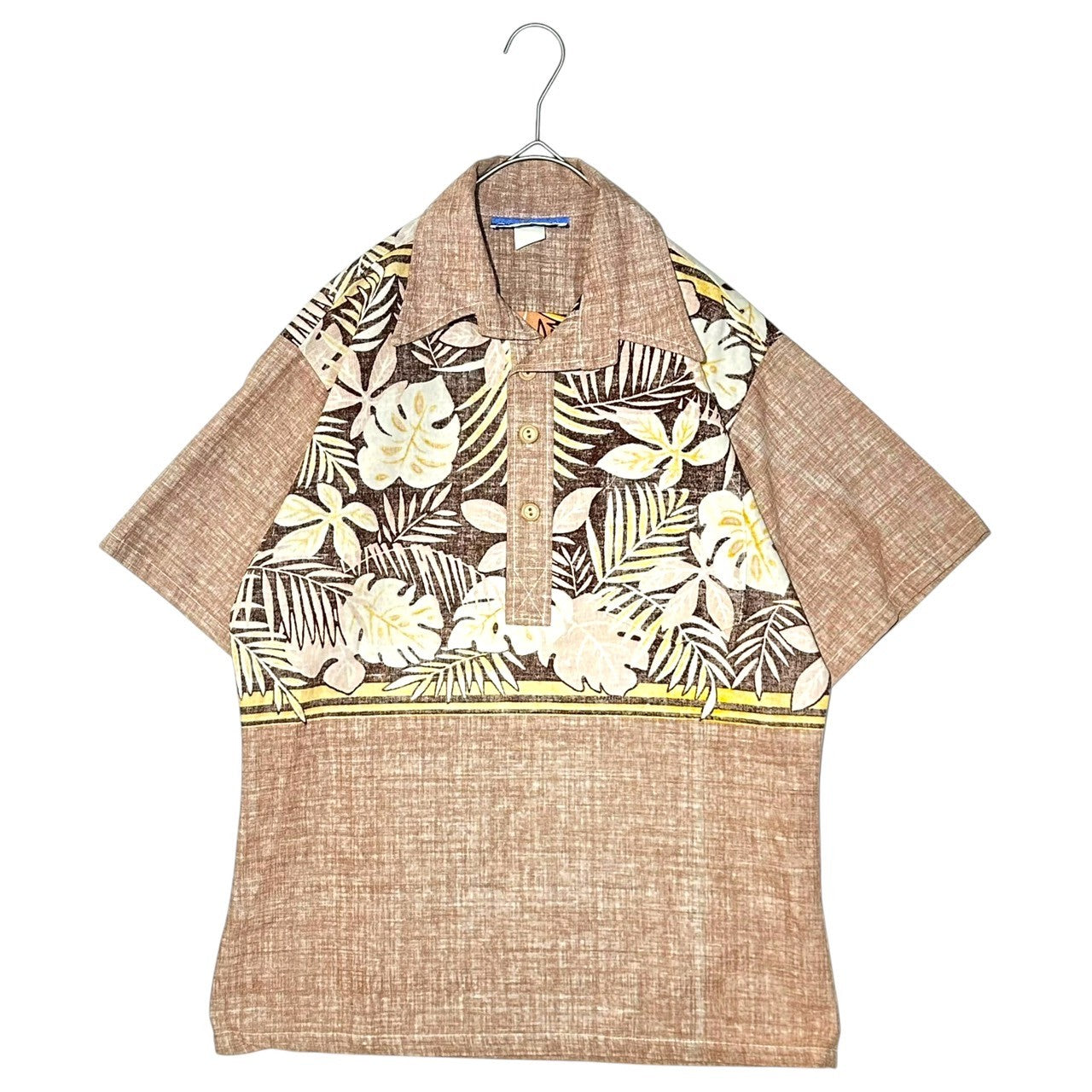 OCEAN PACIFIC(オーシャンパシフィック) 70's~80’s Open-collar half-button linen shirt オープンカラー ハーフ ボタン リネン アロハ シャツ M ブラウン 70年代~80年代 ヴィンテージ OP 古着