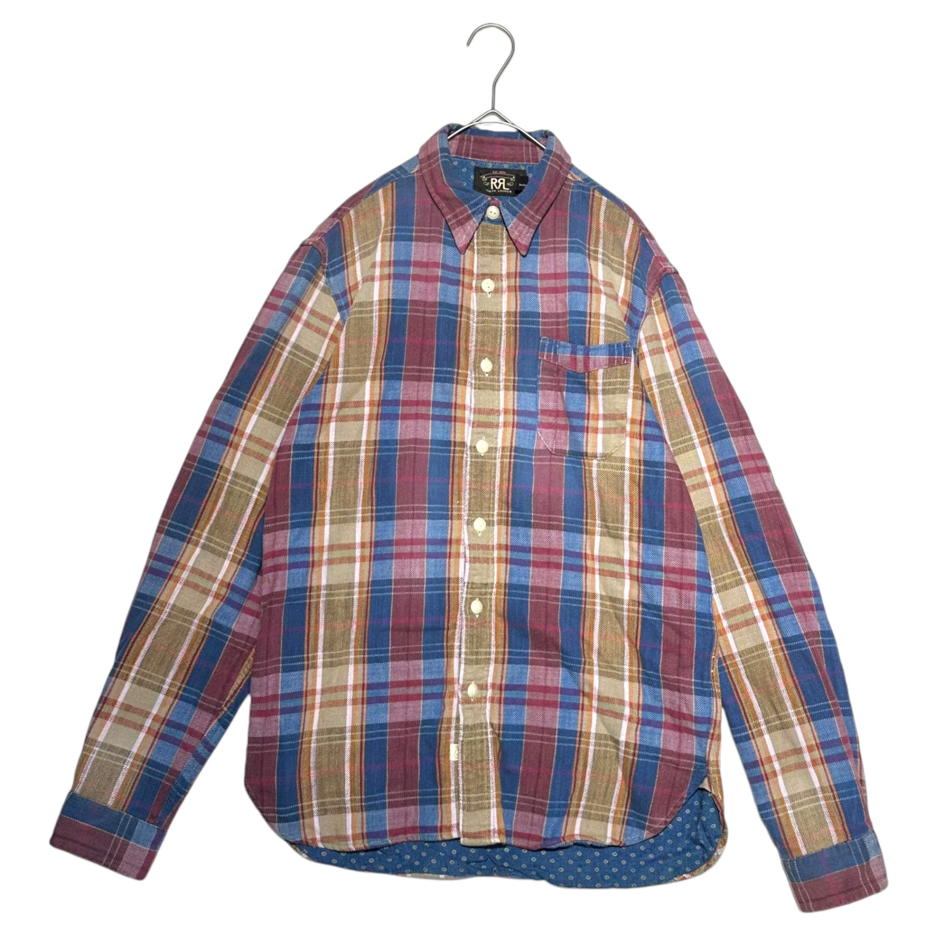 RRL(ダブルアールエル) Chinstrap Check Long Sleeve Work Shirt チンストラップ チェック 長袖 ワーク シャツ S ブルー×レッド