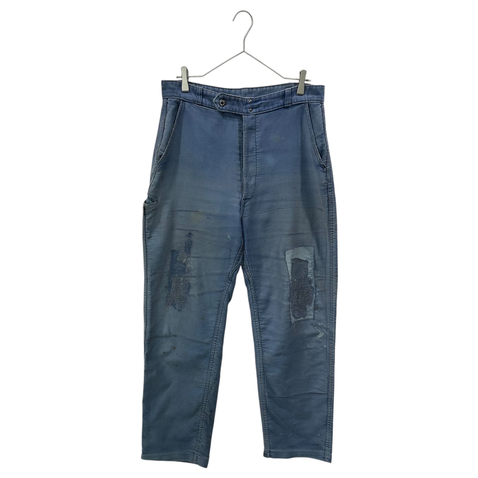 Adolphe Lafont(アドルフラフォン) 50's~60's Moleskin Work Pants モールスキン ワーク パンツ 約W33 ライトブルー ヴィンテージ メタルボタン BORO ボロ フレンチ