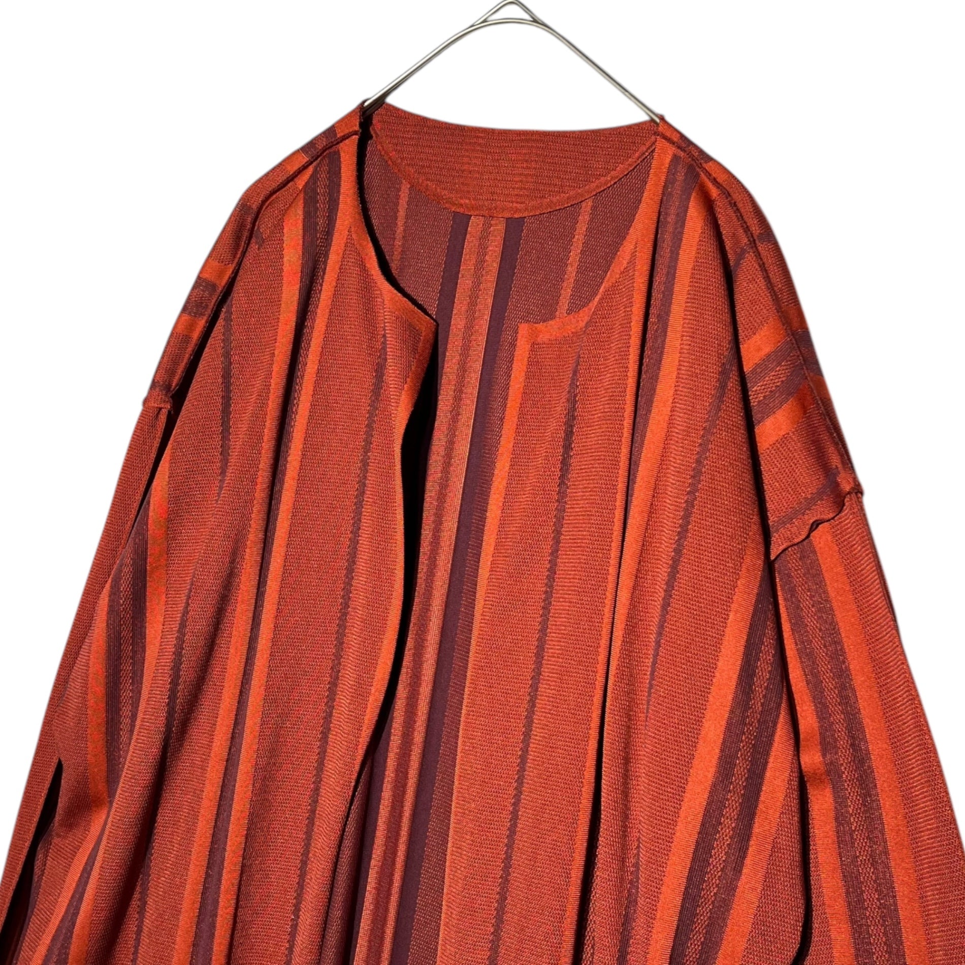 A-POC INSIDE PLEATS PLEASE ISSEY MIYAKE(エイポック インサイド プリーツプリーズ イッセイミヤケ) Thick stripe buttonless waist button cardigan wide pants setup 太ストライプ ボタンレス ウエストボタン カーディガン ワイドパンツ セットアップ TOP:PP93LA952 BOTTOM:PP93LF953 3(L程度) オレンジ