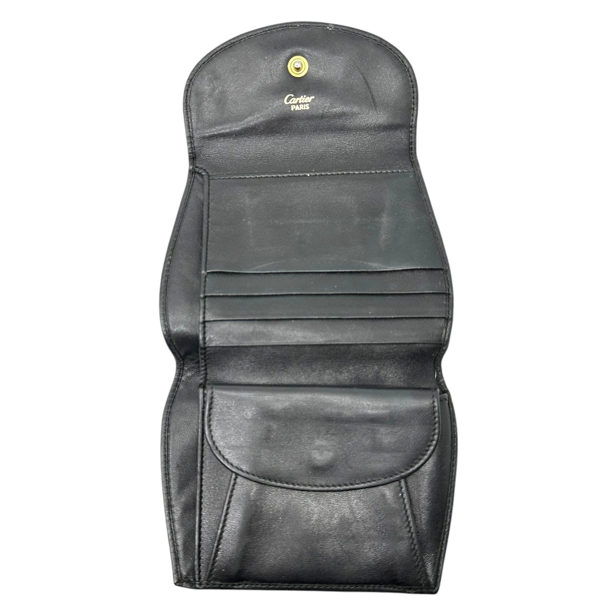 Cartier(カルティエ) Vintage gold logo gold hardware trifold wallet ヴィンテージ ゴールド ロゴ 金具 3つ折り 財布 ブラック