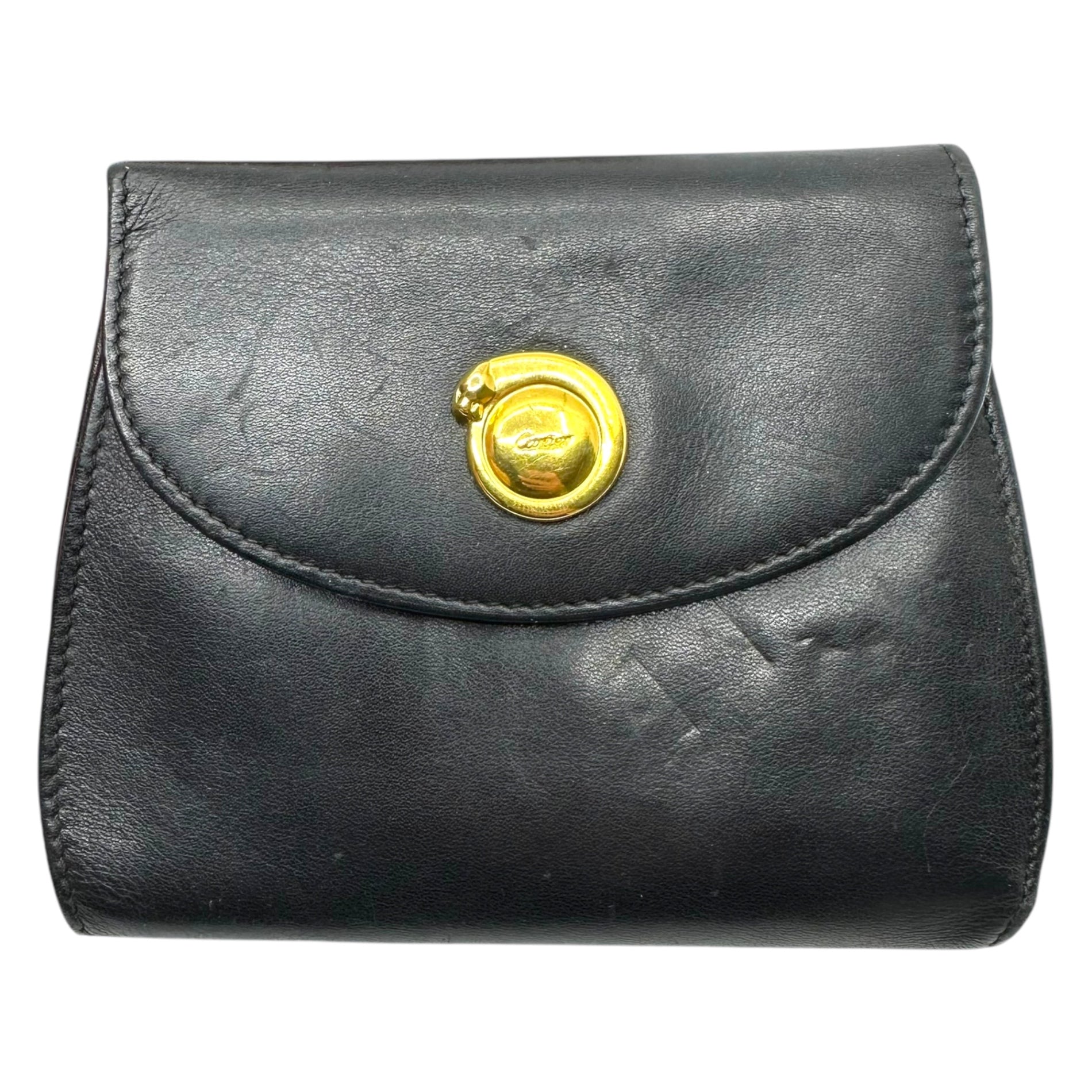 Cartier(カルティエ) Vintage gold logo gold hardware trifold wallet ヴィンテージ ゴールド ロゴ 金具 3つ折り 財布 ブラック