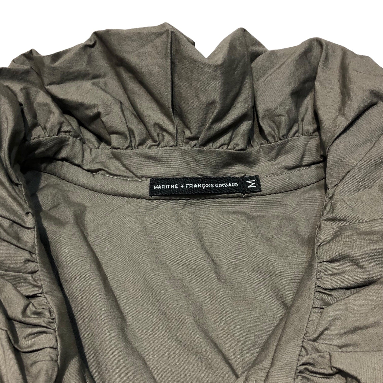 MARITHE FRANCOIS GIRBAUD(マリテフランソワジルボー) 00's gathered long collar blouse ギャザー ロングカラー ブラウス F7-5279 M グレー Y2K 長袖 シャツ ジャケット