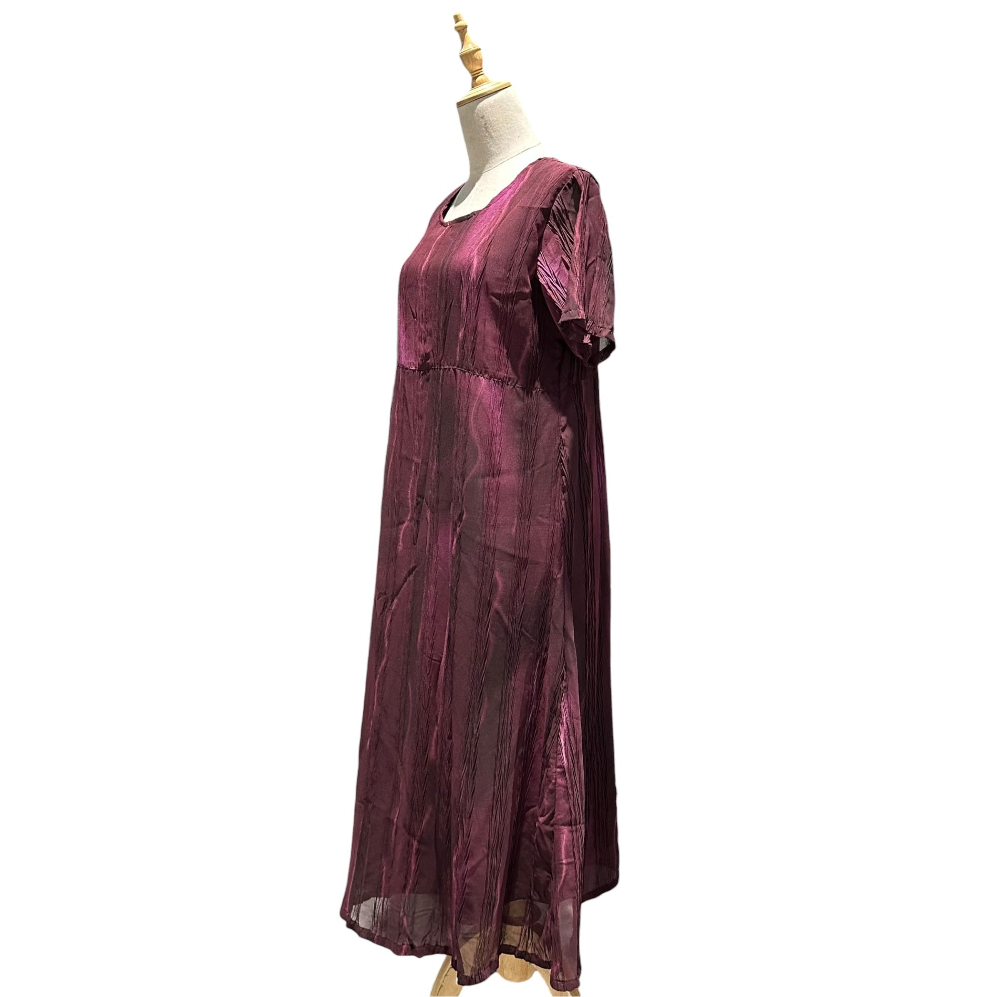 24 ISSEY MIYAKE(トゥエンティフォーイッセイミヤケ) 2011AW Pleated Crinkle S/S Long Dress シワ プリーツ 加工 半袖 ロング ワンピース TF13FF268 2 ボルドー