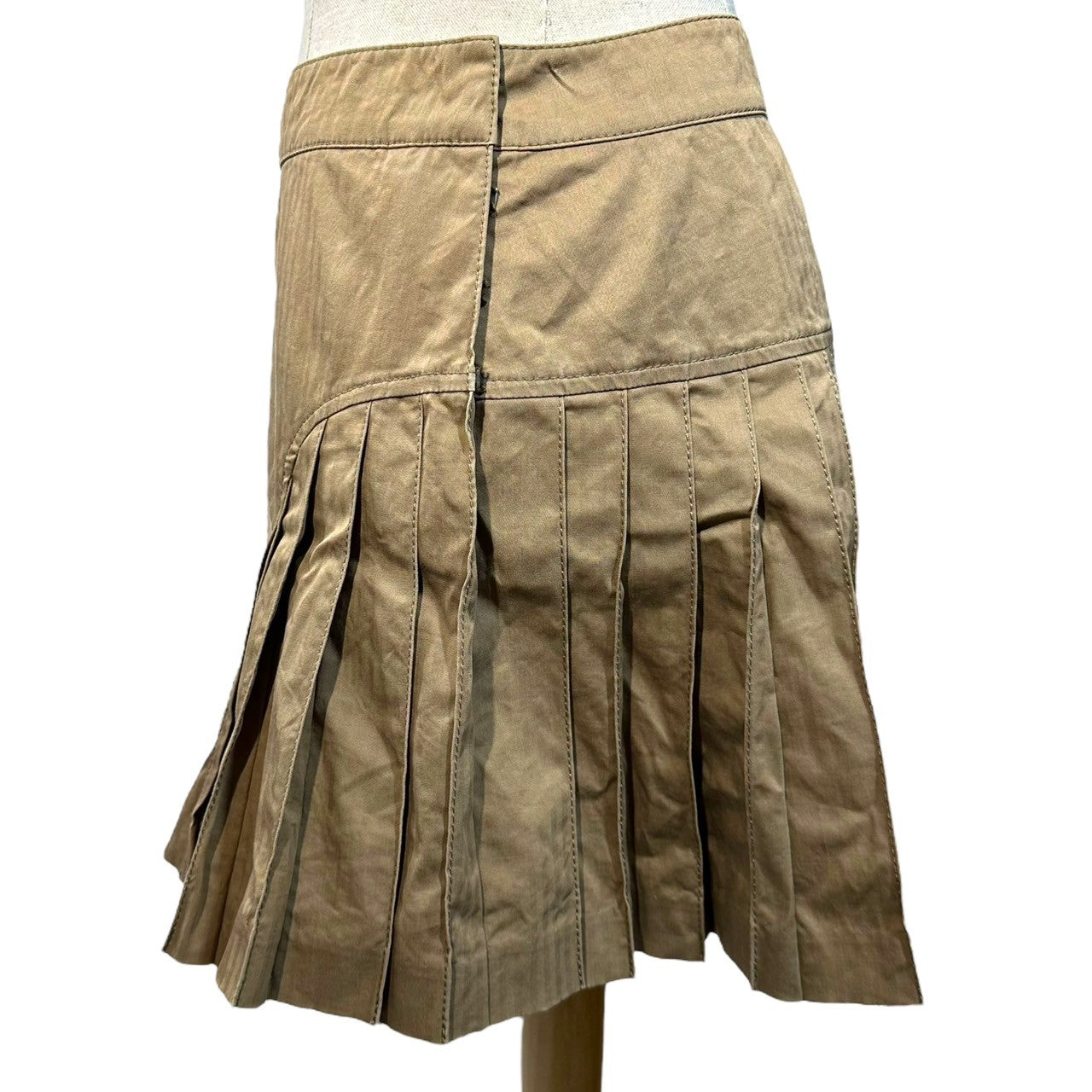 BURBERRY BLUE LABEL(バーバリーブルーレーベル) 00's Side Leather Adjuster Pleated Mini Skirt サイド レザー アジャスター プリーツ ミニ スカート FL570-459-65 36(S程度) カーキ
