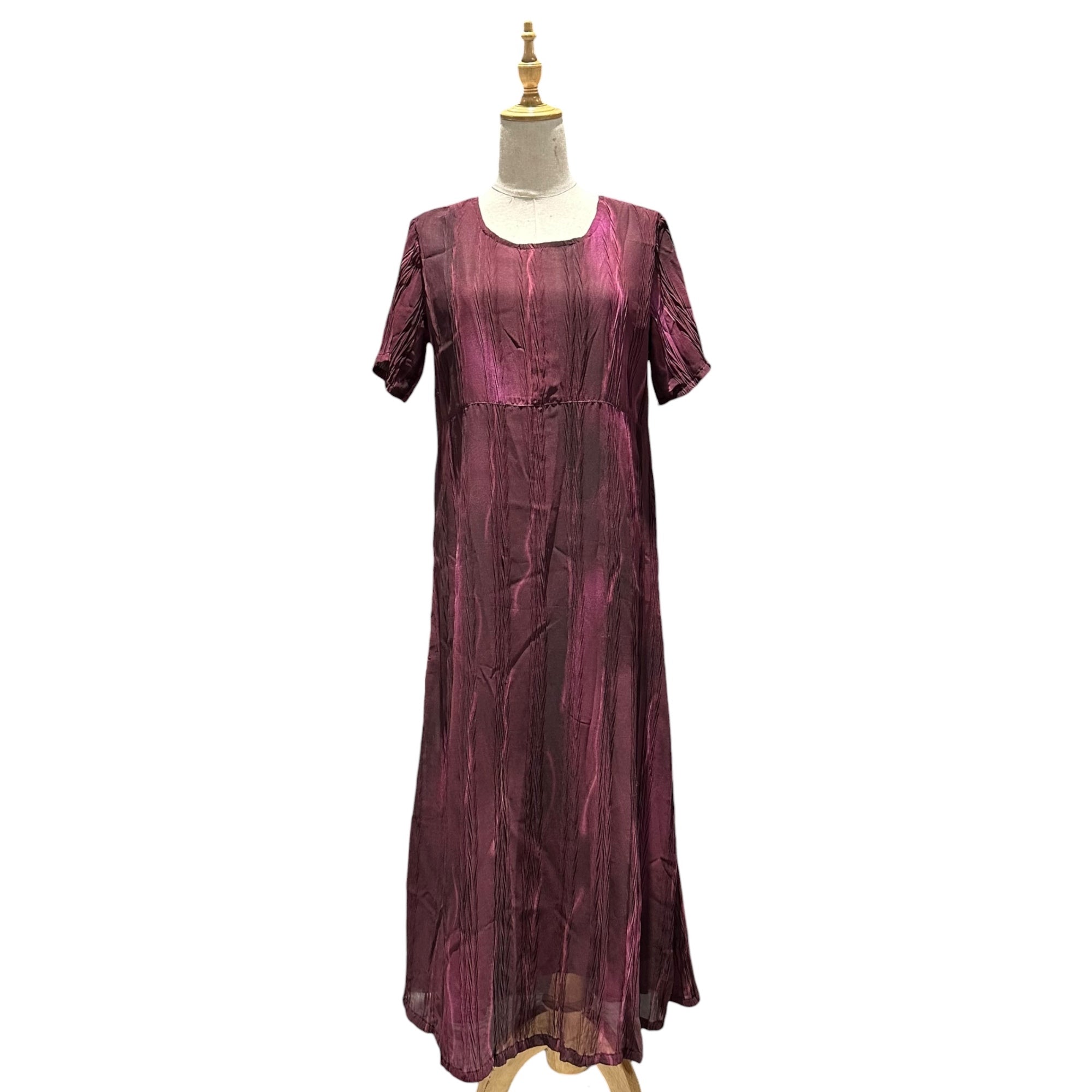 24 ISSEY MIYAKE(トゥエンティフォーイッセイミヤケ) 2011AW Pleated Crinkle S/S Long Dress シワ プリーツ 加工 半袖 ロング ワンピース TF13FF268 2 ボルドー