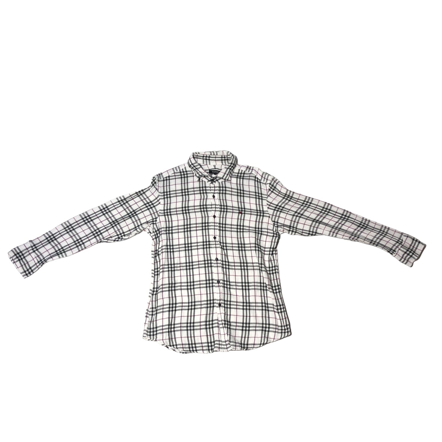 BURBERRY BLACK LABEL(バーバリーブラックレーベル) ロゴ 刺繍 タータン チェック コットン 長袖 シャツ BMW04-903-02 3(L程度) ホワイト