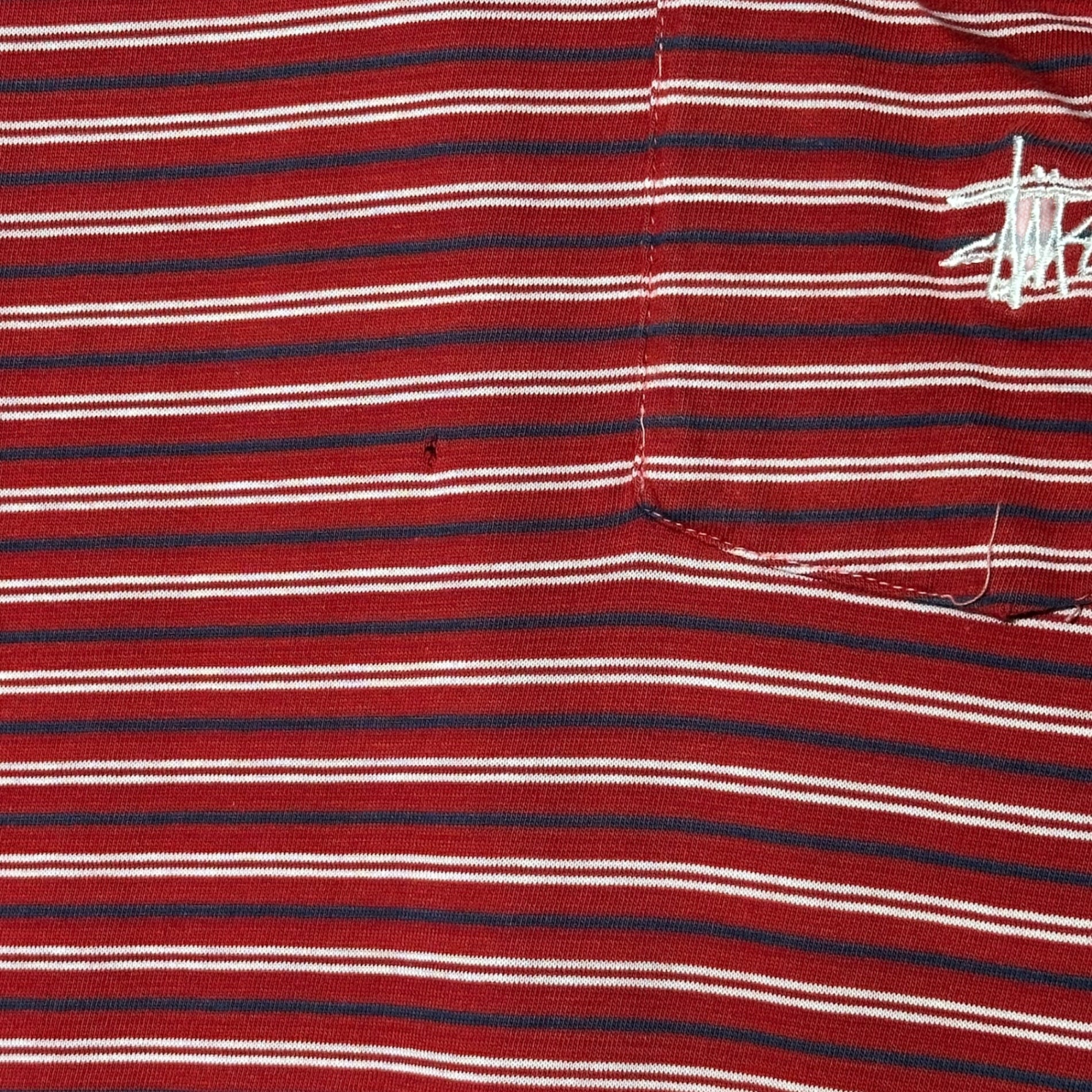 STUSSY(ステューシー) 90's USA made Striped pocket logo T-shirt ストライプ ポケット ロゴ Tシャツ L レッド 90年代 USA製 ヴィンテージ OLD ENJOY YOURSELF 白タグ