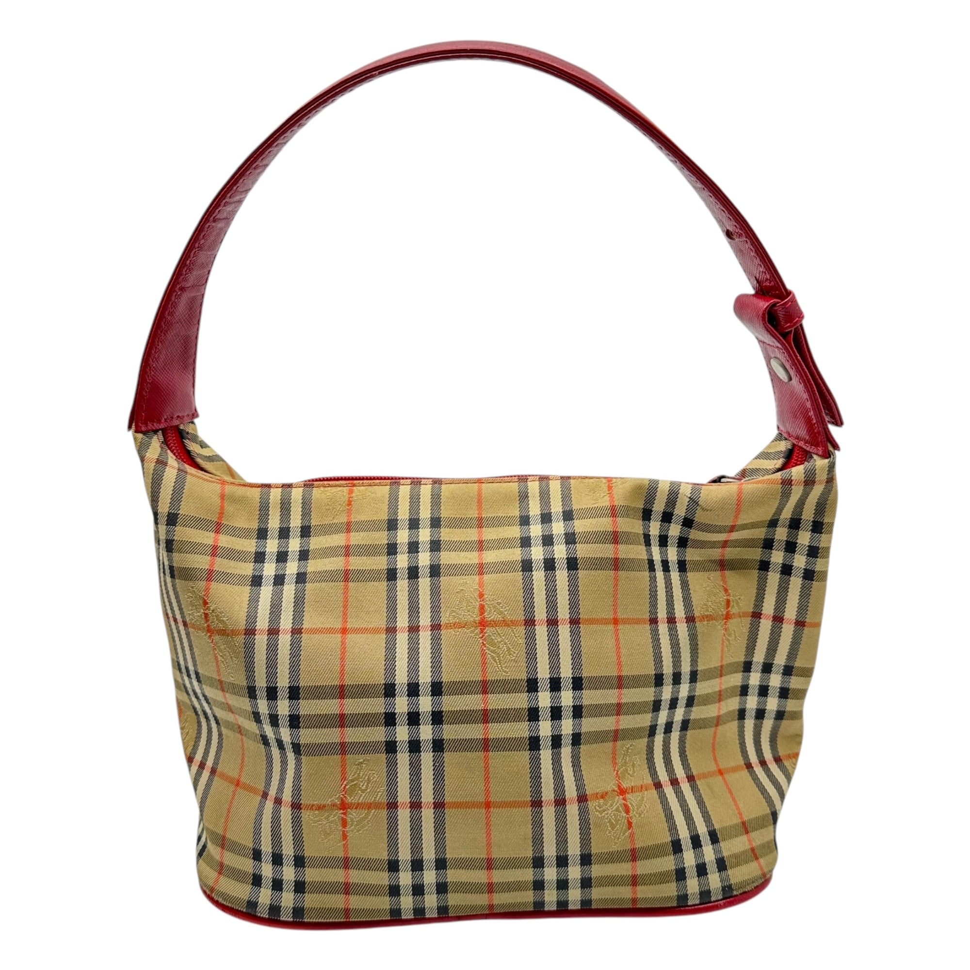 Burberrys(バーバリーズ) Nova Checked Leather Switching Mini Bag ノヴァチェック レザー 切替 ミニ バッグ ベージュ×レッド ワンショルダー ハンド