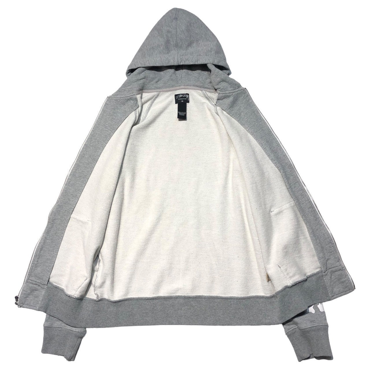 STUSSY(ステューシー) 00's world tour zip hoodie ワールド ツアー ジップ パーカー M グレー ドクロ フーディ Y2K