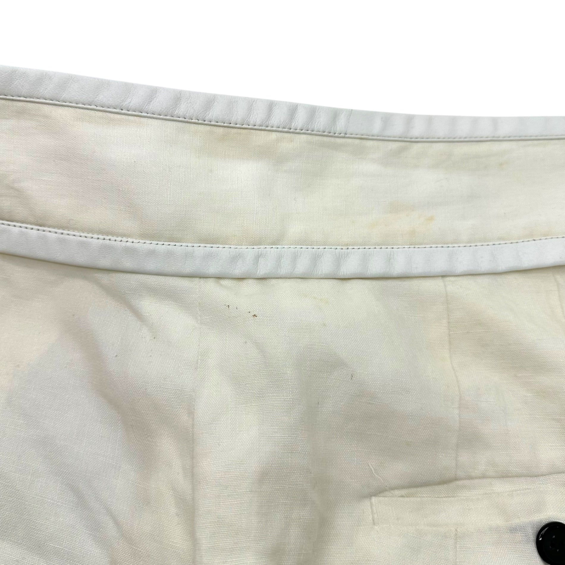 CELINE(セリーヌ) By PHOEBE Waistband Leather-Trimmed Linen Wide-Leg Pants フィービー期 ウエスト レザー 切替 リネン ワイド パンツ 21P32 40(L程度) オフホワイト アーカイブ