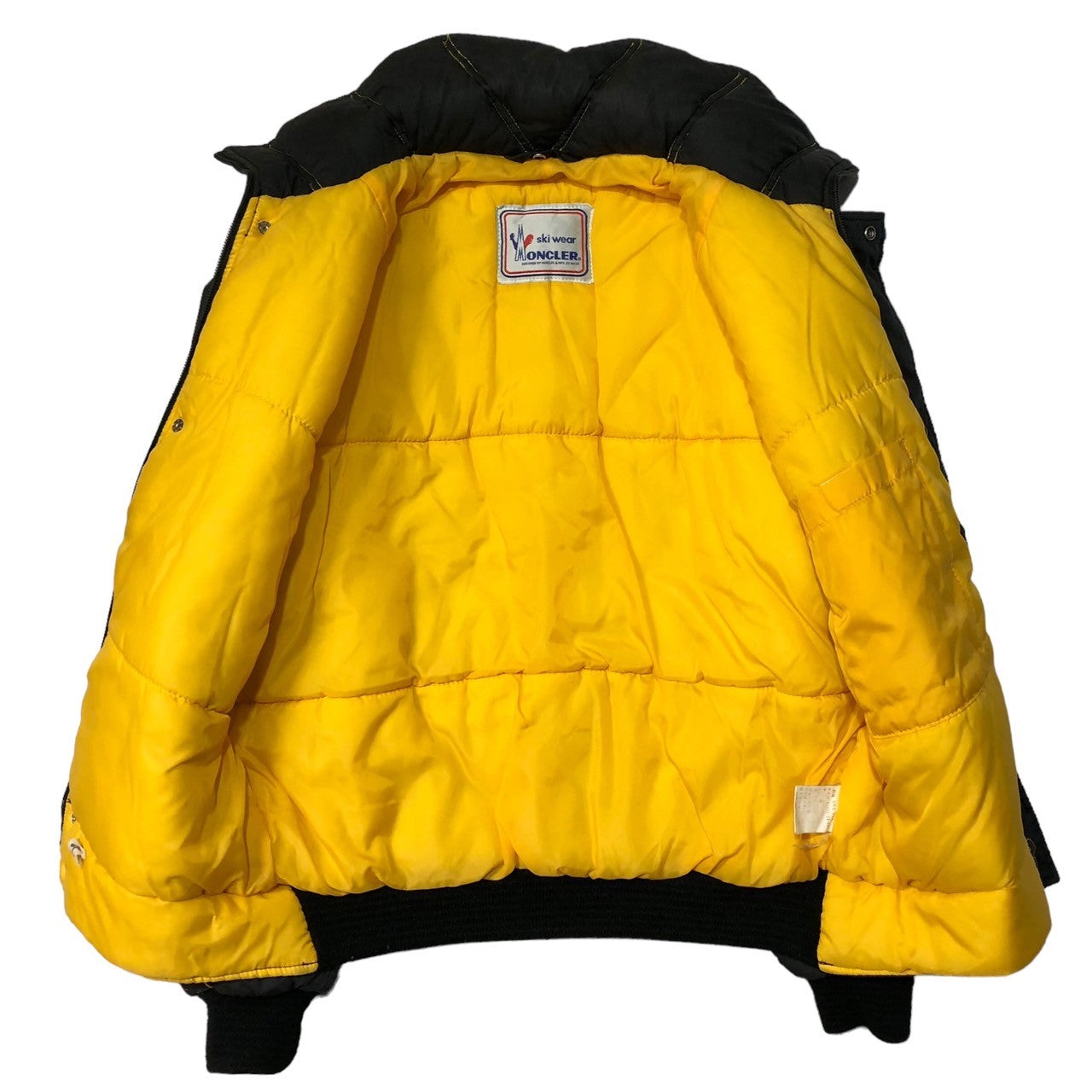 MONCLER(モンクレール) 80~90's Stand collar sleeve stitch line batting jacket スタンドカラー 袖ステッチライン 中綿 ヴィンテージ ジャケット SMQ-234 SIZE L ブラック×イエロー アシックス製造期