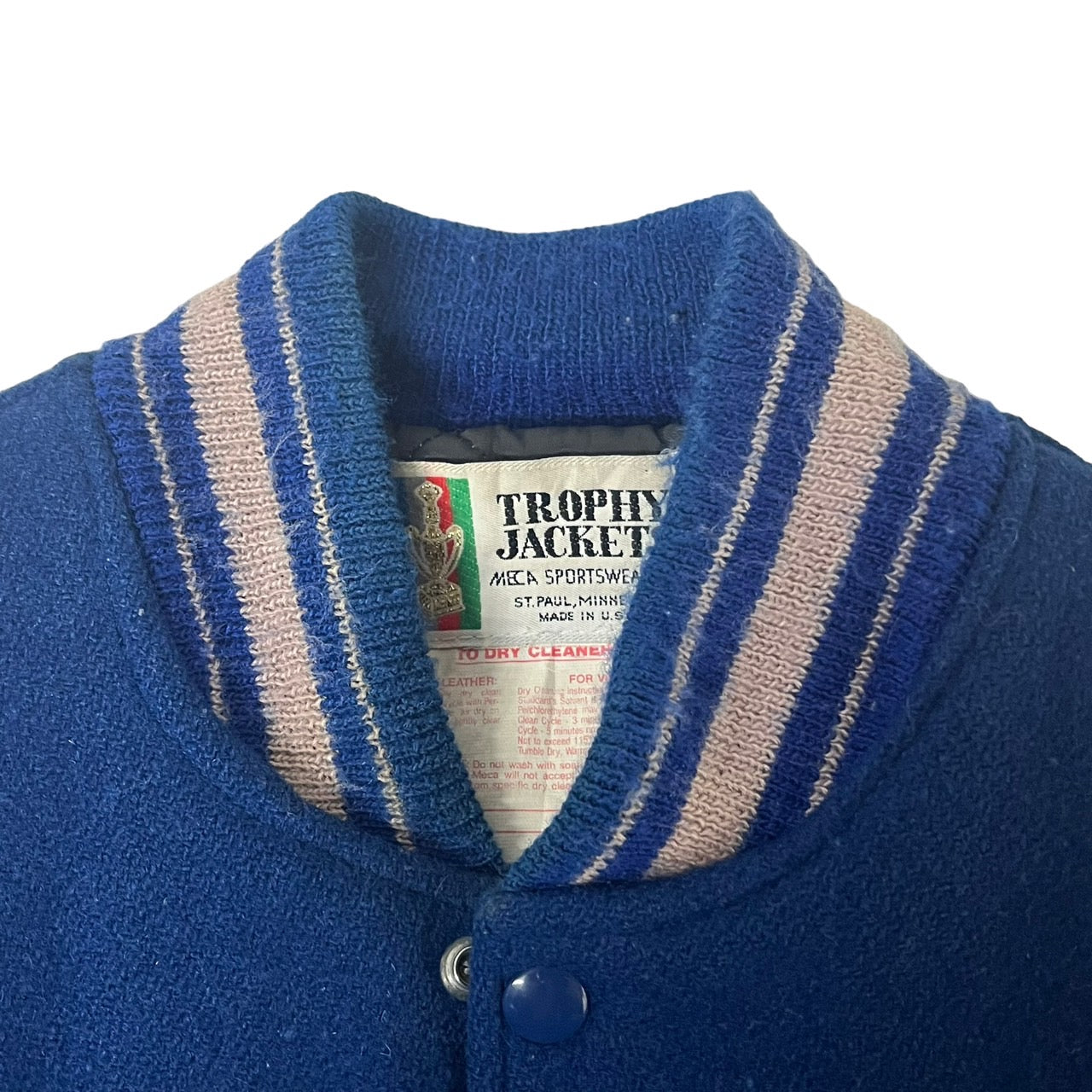 TROPHY JACKETS (トロフィージャケット) 80's~90's ヴィンテージ袖レザースタジャン/ジャケット/ブルゾン Mサイズ程度 ダークネイビー×ブルー USA製/80年代~90年代