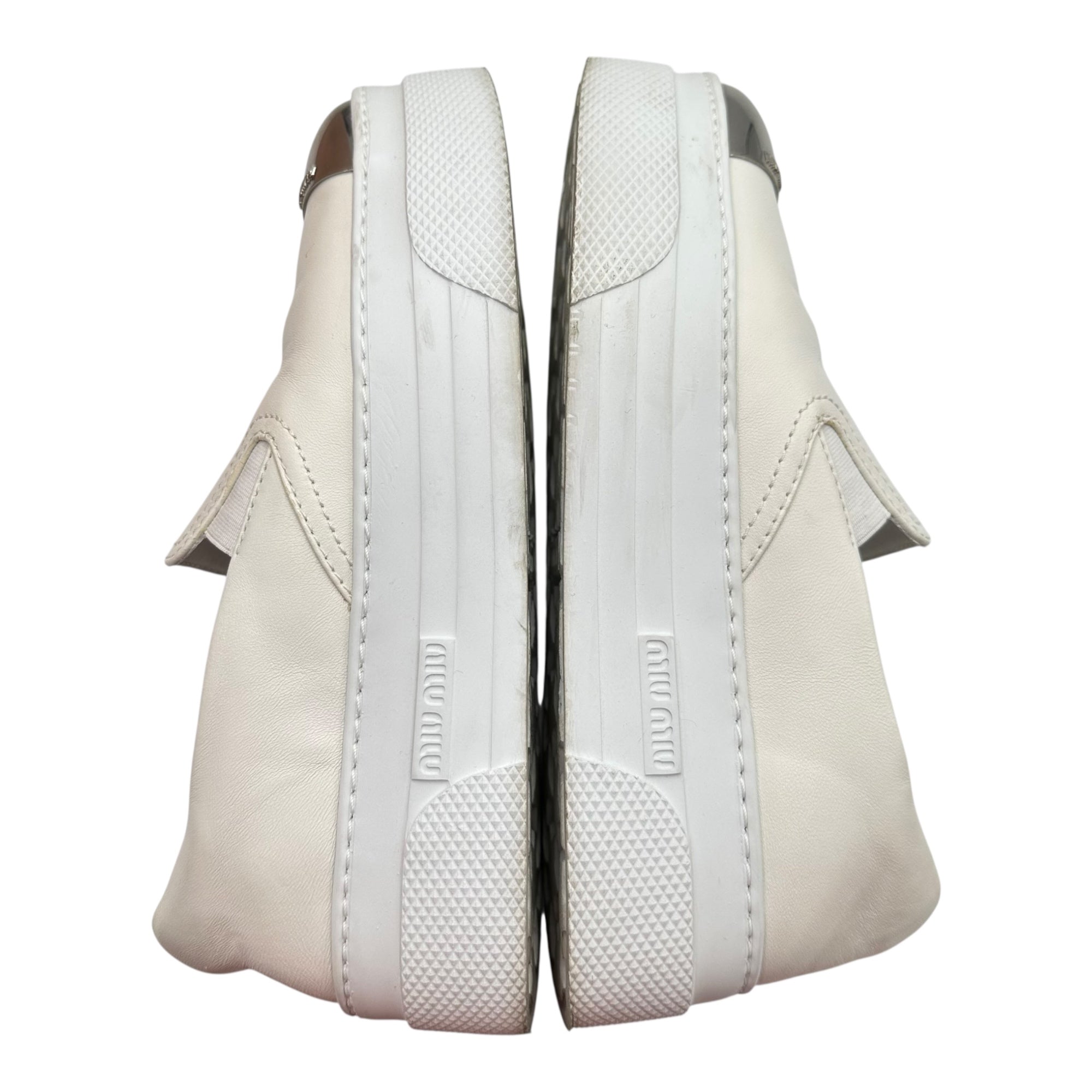 miu miu(ミュウミュウ) Metallic Toe Thick-Soled Leather Slip-On メタリック トゥ 厚底 レザー スリッポン 905 37(23.5cm) ホワイト×シルバー