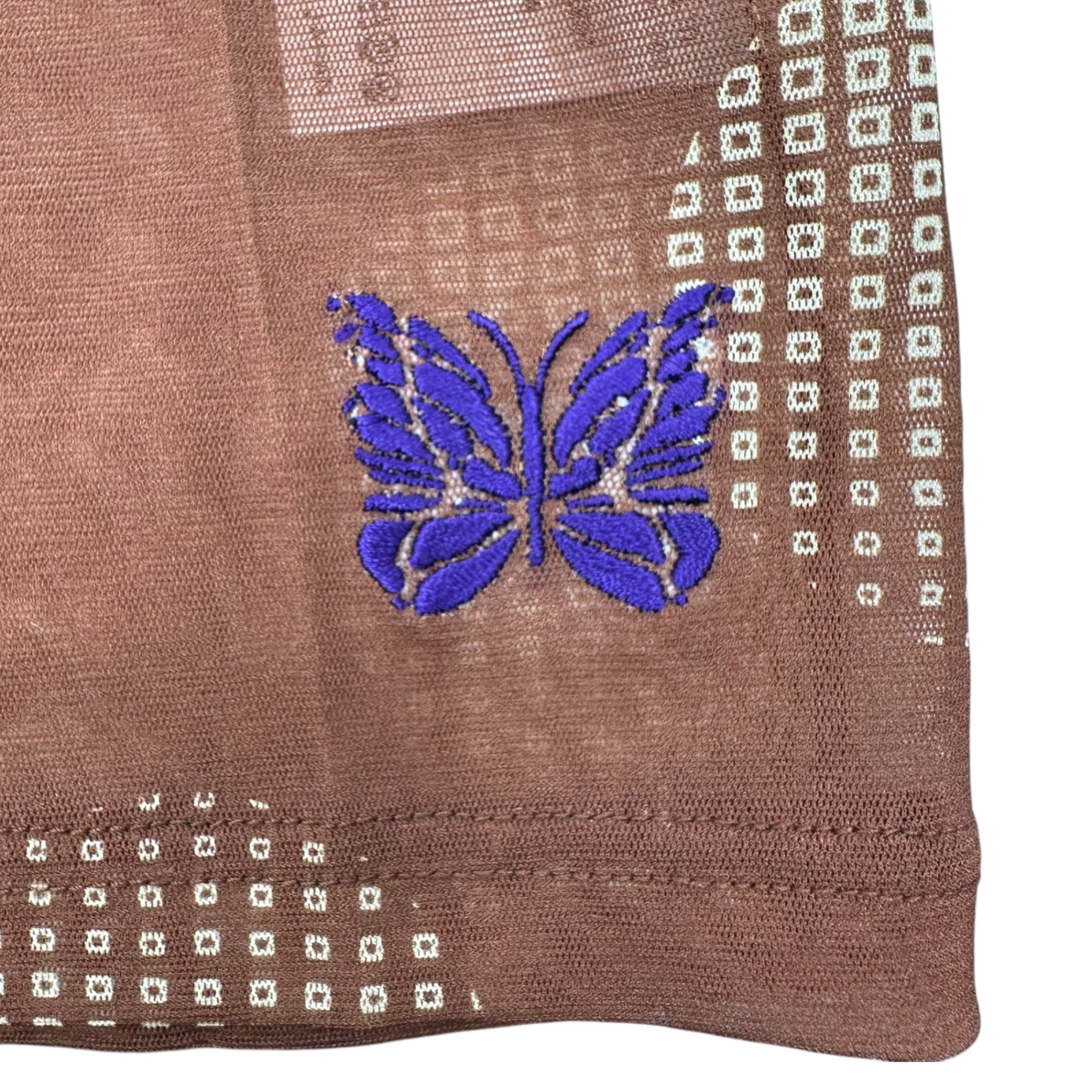 NEEDLES(ニードルズ) L/S U NECK TEE-Poly Mesh 長袖 Uネック Tシャツ メッシュ LQ259 S ブラウン シアー シースルー