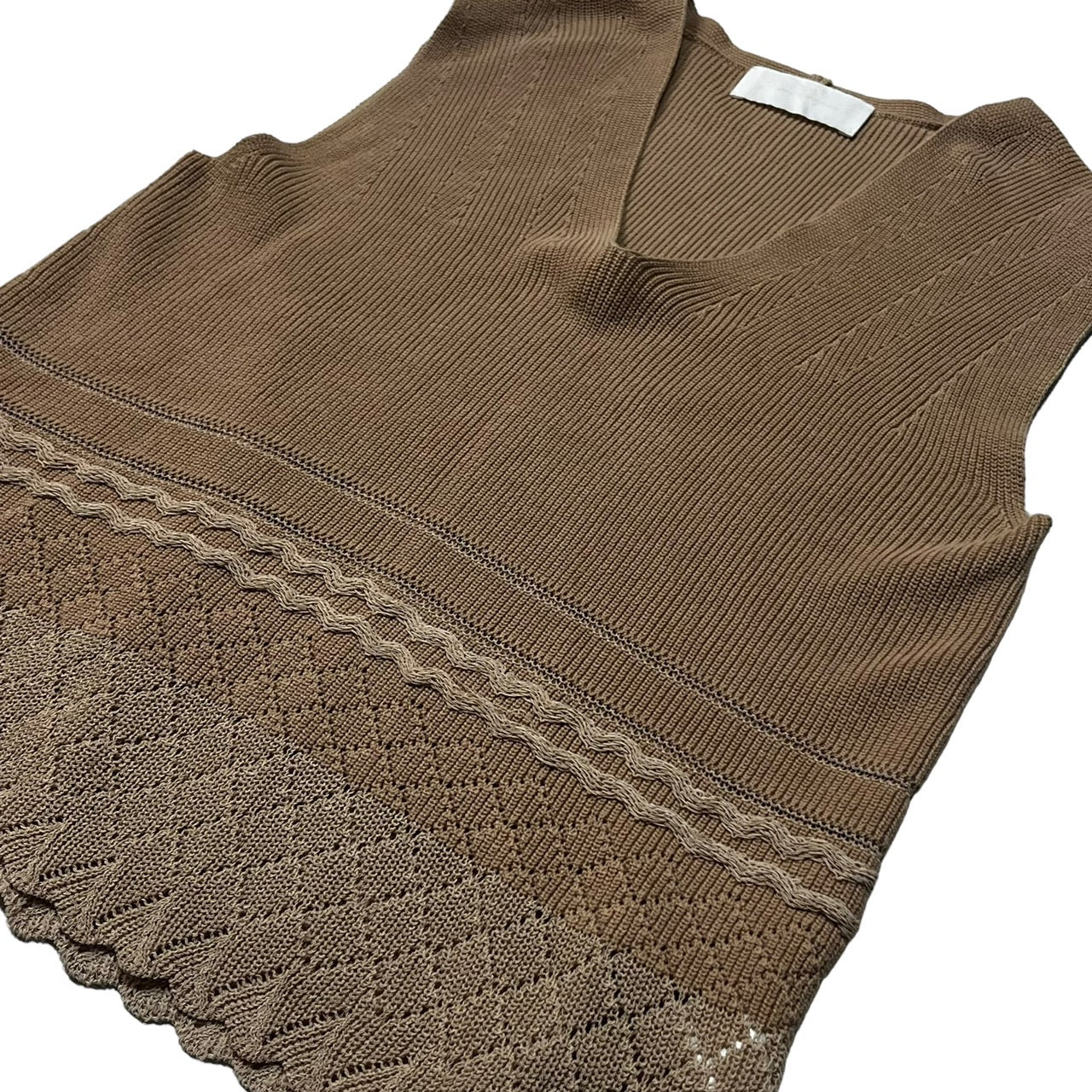 mame kurogouchi(マメクロゴウチ) 20SS Mixed Knitted Fabric Sleeveless Tops Vネック ニット ベスト ノースリーブ カットソー MM20PS-KN716 1(S程度) ベージュ