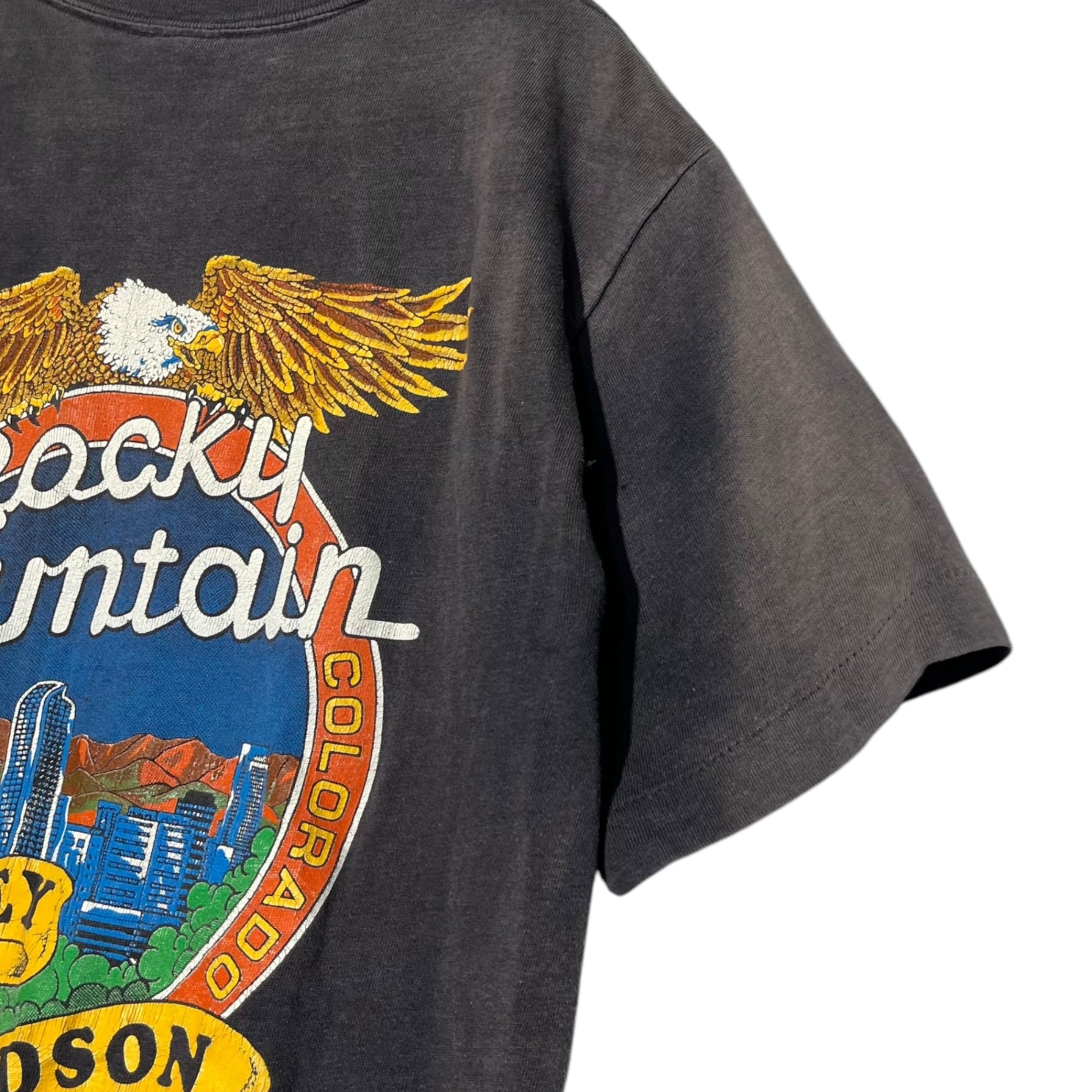 HARLEY DAVIDSON(ハーレーダビッドソン) © 1987 Rocky Mountain Vintage TEE ロッキー マウンテン ヴィンテージ Tシャツ 34S36(小さめ) ブラック ヴィンテージ