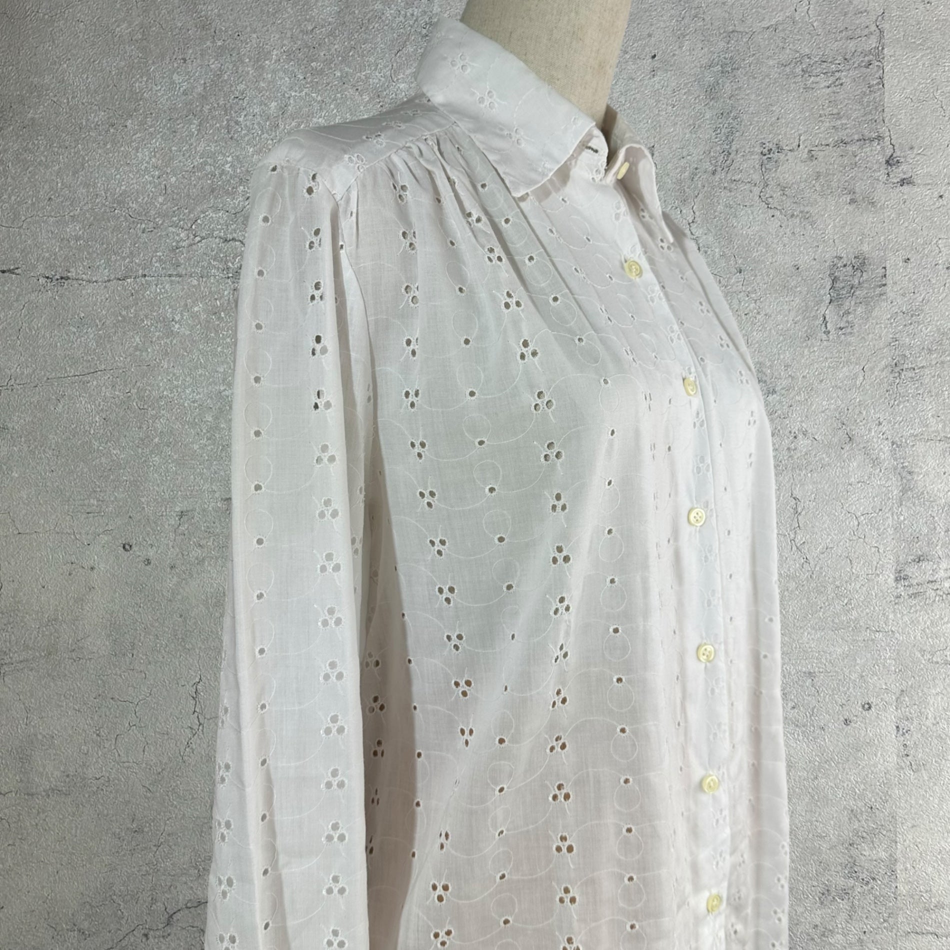 Euro Vintage(ヨーロッパヴィンテージ) Continuer_70's~ scalloped lace cotton blouse/スカラップレースコットンブラウス 表記なし(Lサイズ程度) ホワイト
