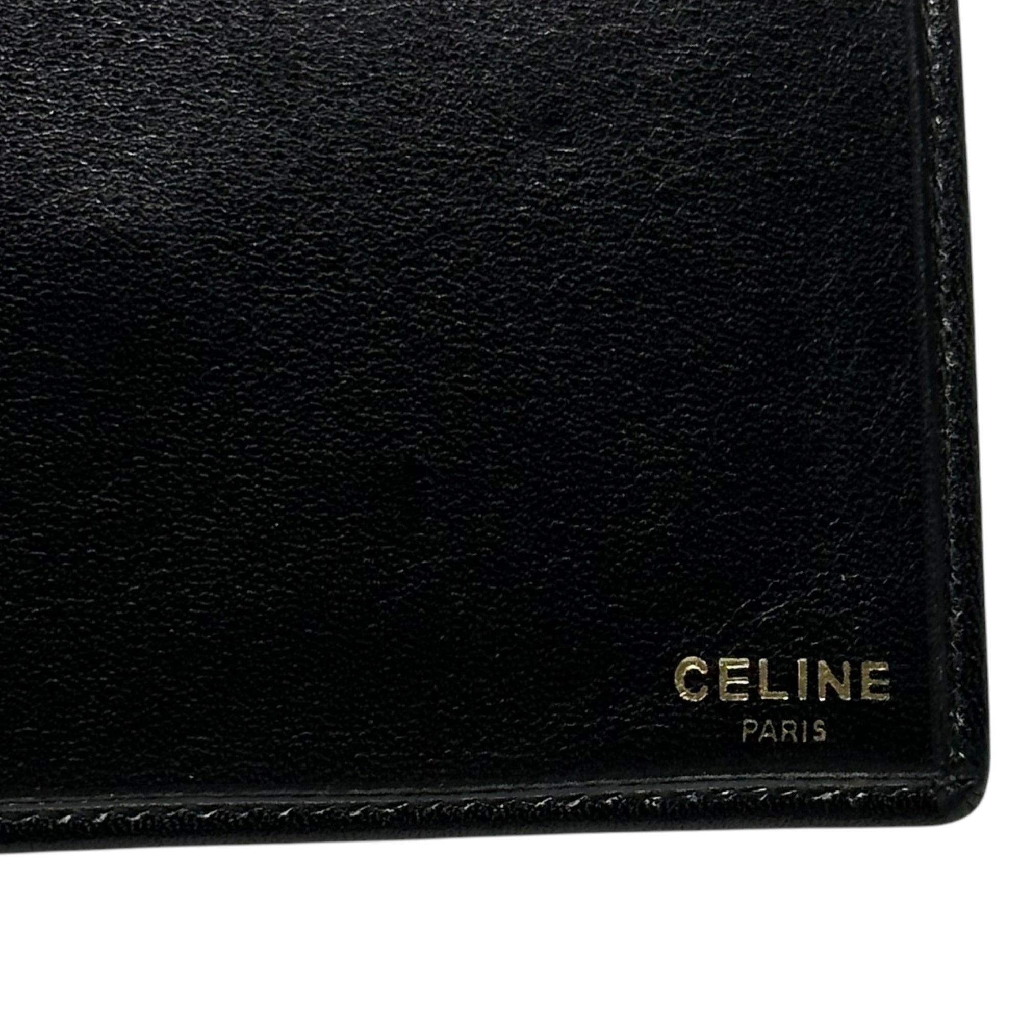 CELINE(セリーヌ) Vintage Trionf logo leather wallet ヴィンテージ トリオンフ ロゴ 金具 レザー 3つ折り 財布 M02 ブラック コンパクト ミニ OLD