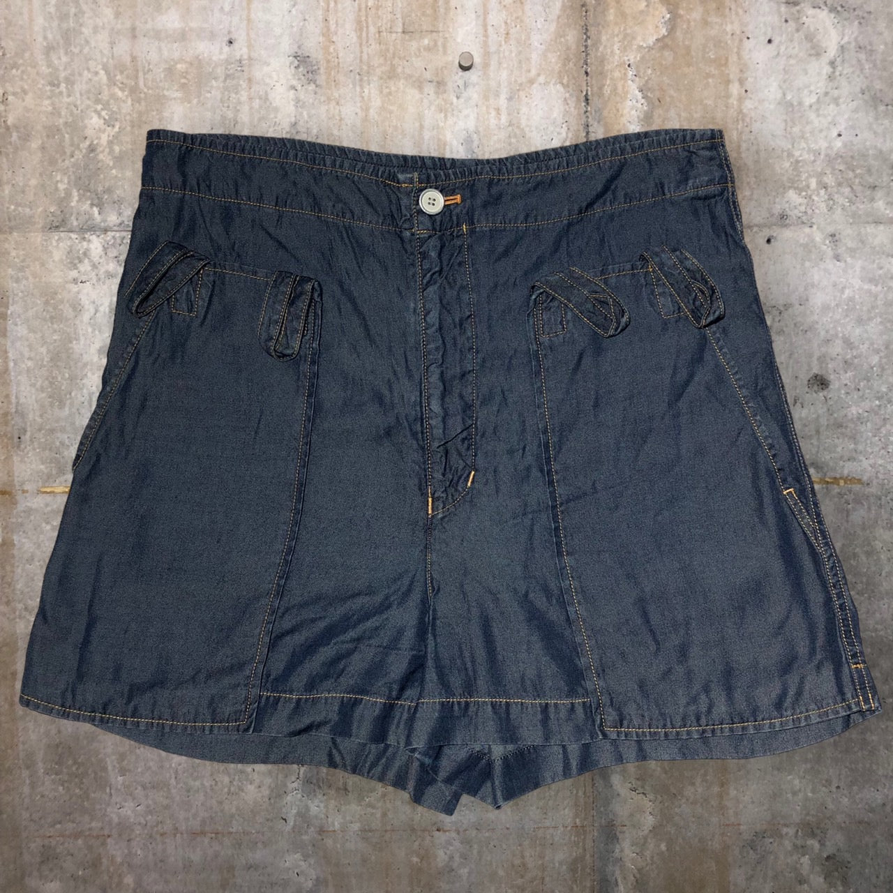i.s. ISSEY MIYAKE(アイエス イッセイミヤケ) 90's cupra denim short pants/キュプラデニムショートパンツ IS33-FF015 M ネイビー