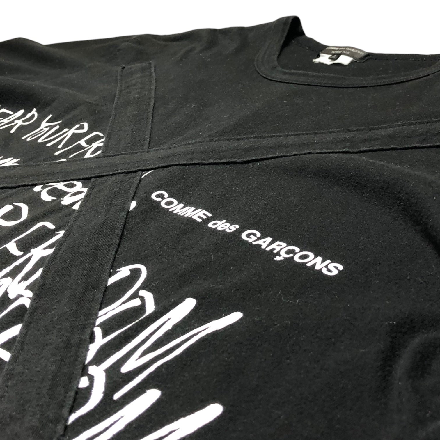 COMME des GARCONS HOMME PLUS(コムデギャルソンオムプリュス) 20SS Message print T-shirt メッセージ プリント Tシャツ PX-T005 L ブラック×ホワイト AD2019 ロゴ クロスデザイン 半袖
