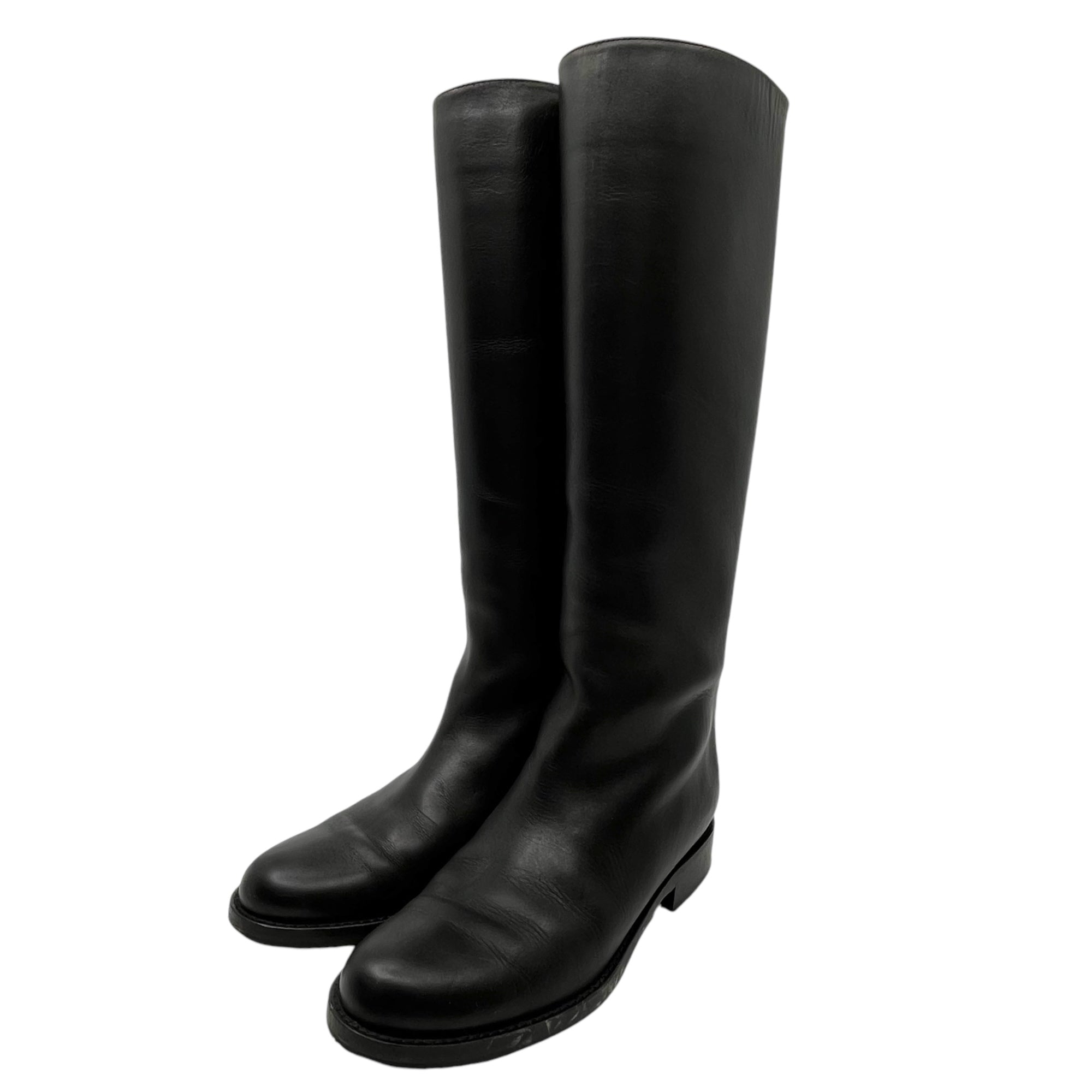 SANTE BORELLA(サンテボレラ) リアル レザー バック ステッチ ジョッキー ブーツ 37(23.5~24cm程度) ブラック ロング 本革