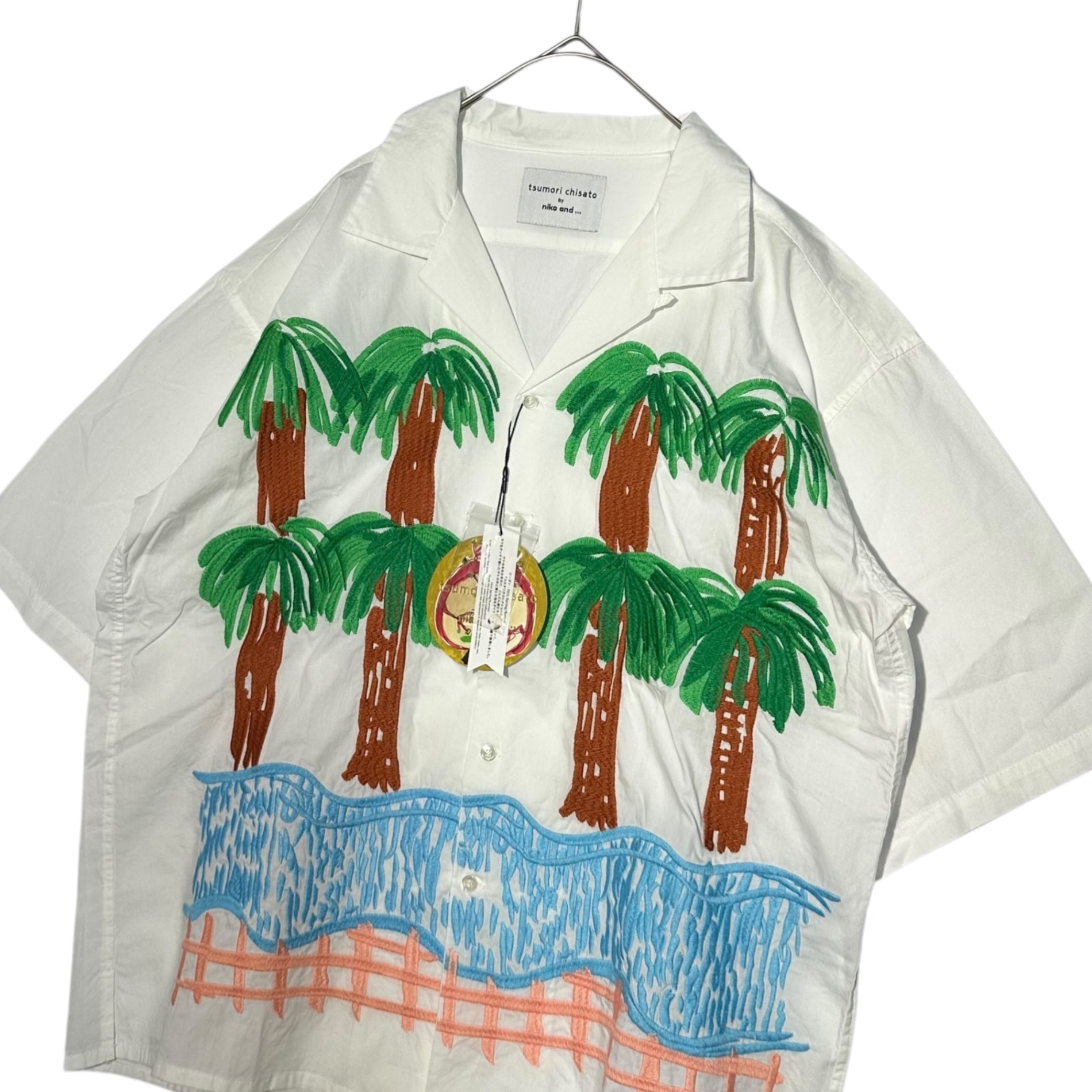 TSUMORI CHISATO × niko and(ツモリチサト × ニコアンド) Palm tree embroidered short-sleeved shirt ヤシの木刺繍 半袖 シャツ S ホワイト