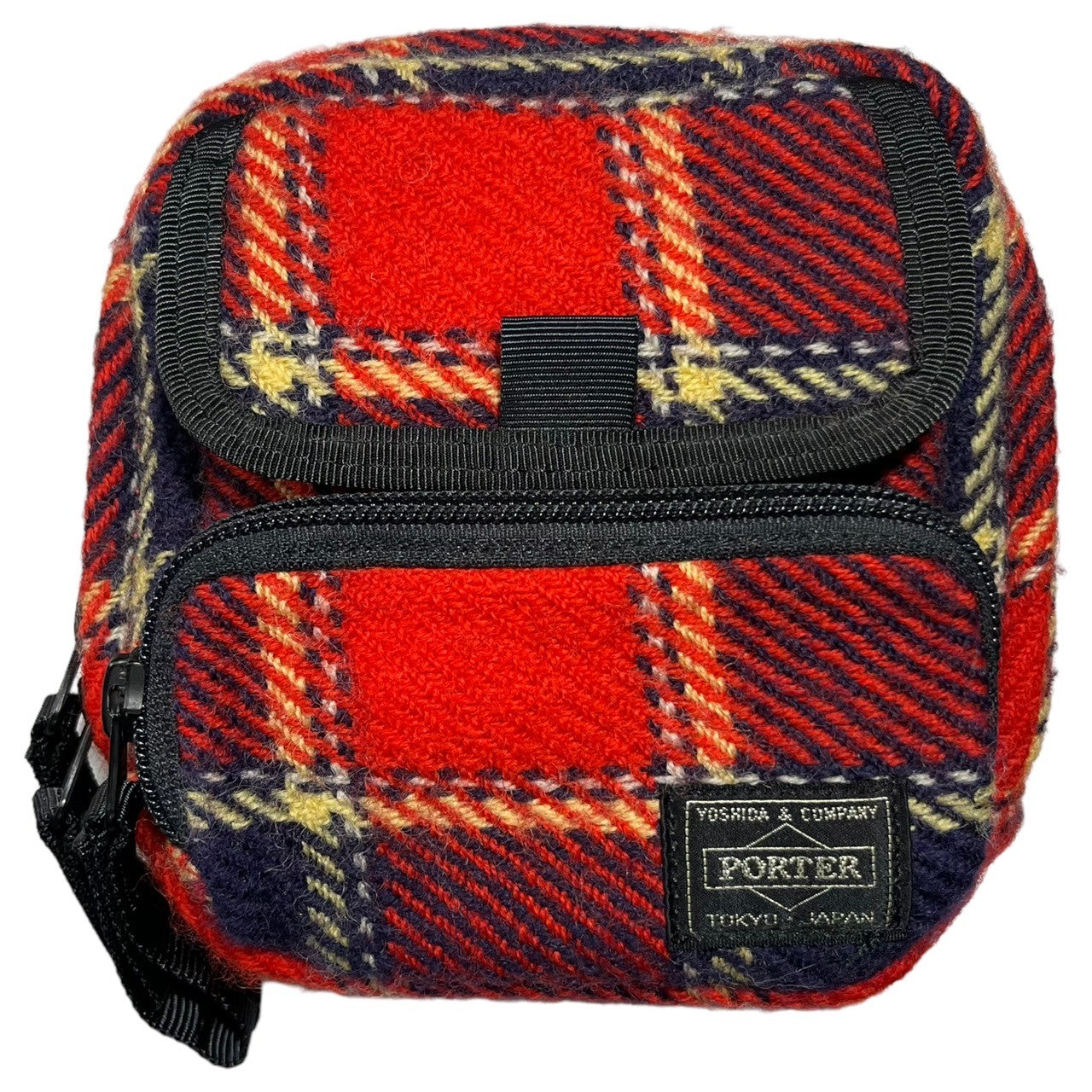 COMME des GARCONS JUNYA WATANABE MAN×PORTER(コムデギャルソンジュンヤワタナベマン×ポーター) 02AW  Tartan check wool shoulder pouch タータン チェック ウール ショルダー ポーチ レッド×ネイビー 00s コラボ  ...