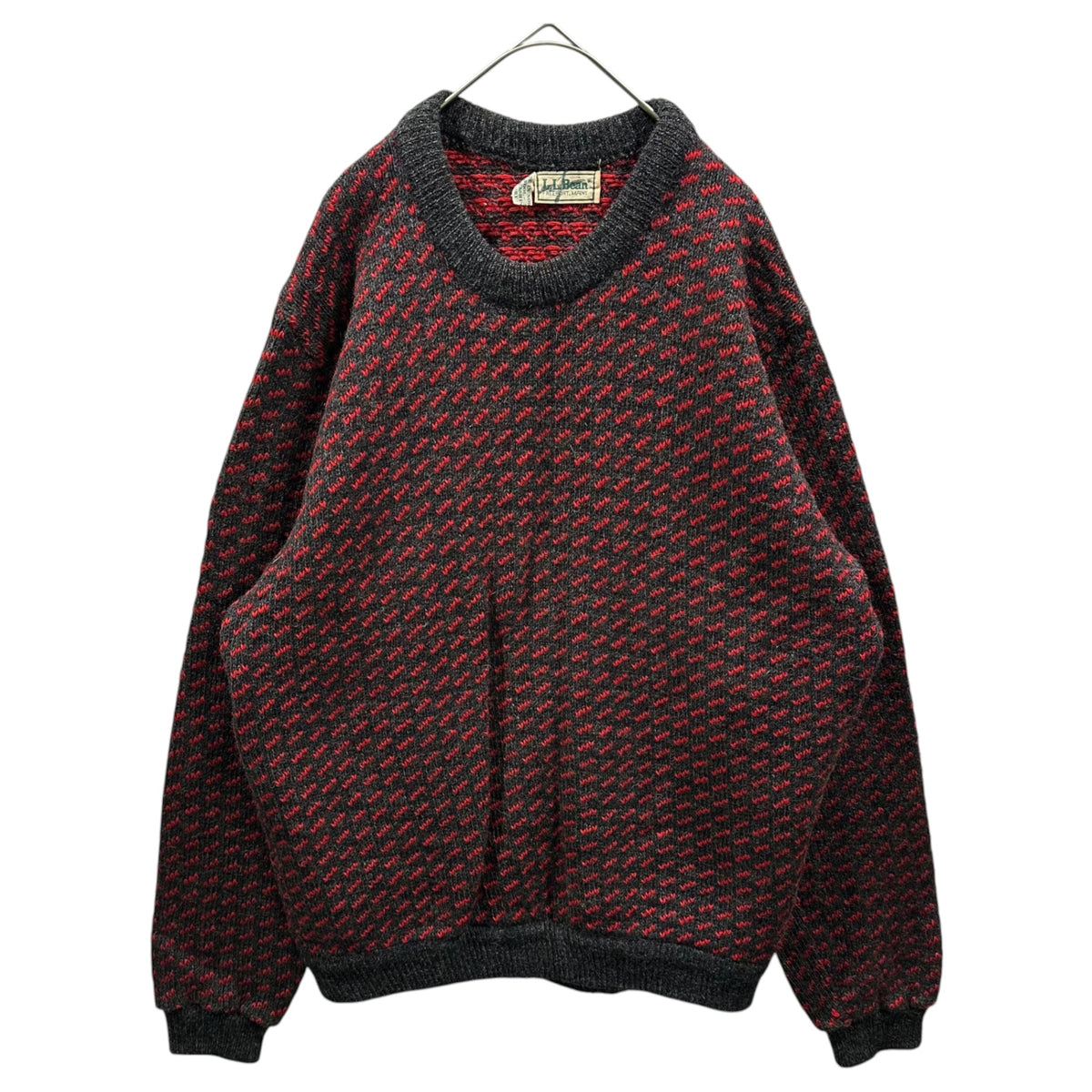 L.L.BEAN(エルエルビーン) 1980's Norwegian-Made Bird's-Eye Knit ノルウェー メイド バーズアイ ニット L グレー×レッド 80s ヴィンテージ