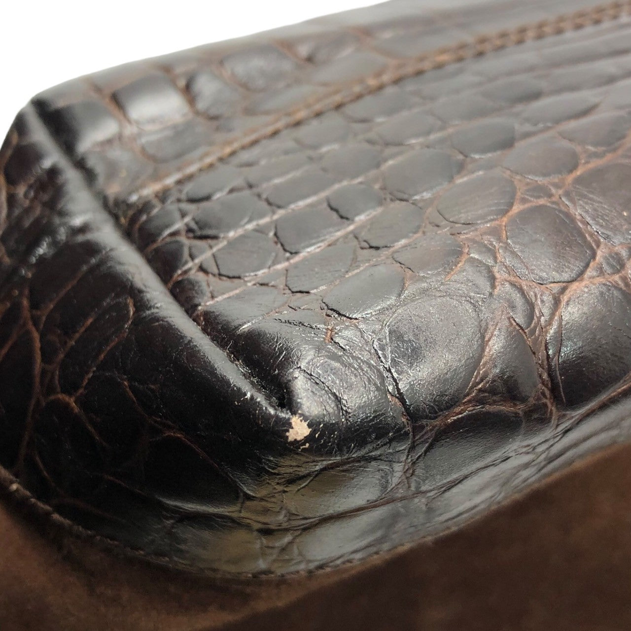 Salvatore Ferragamo(サルヴァトーレフェラガモ) ガンチーニ クロコ 型押し スウェード レザー トート バッグ ハンド EA-217699 ブラウン ヴィンテージ OLD