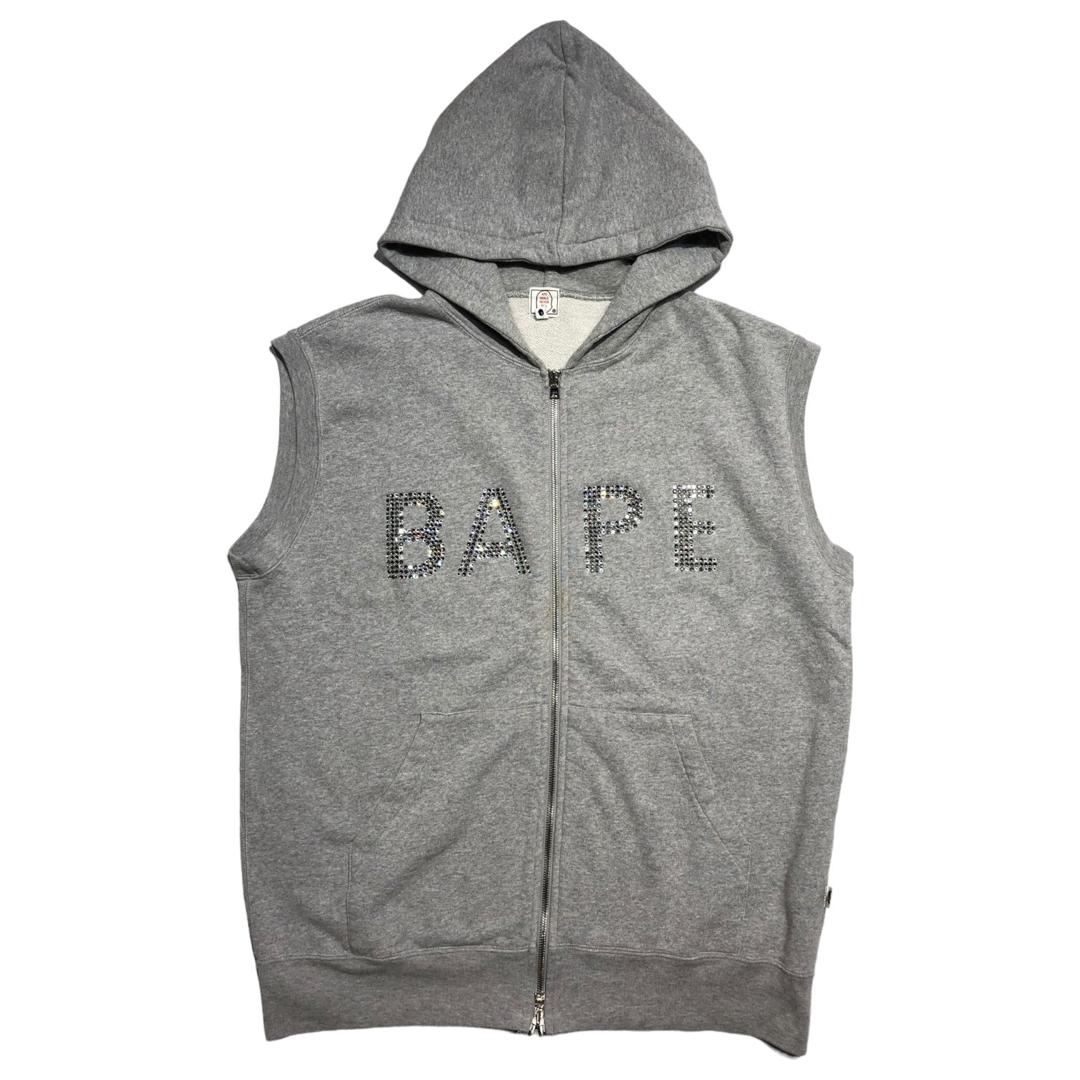 A BATHING APE(アベイシングエイプ) 00's zip hoodie vest SWAROVSKI ジップ フーディー ベスト スワロフスキー ノースリーブパーカー L グレー