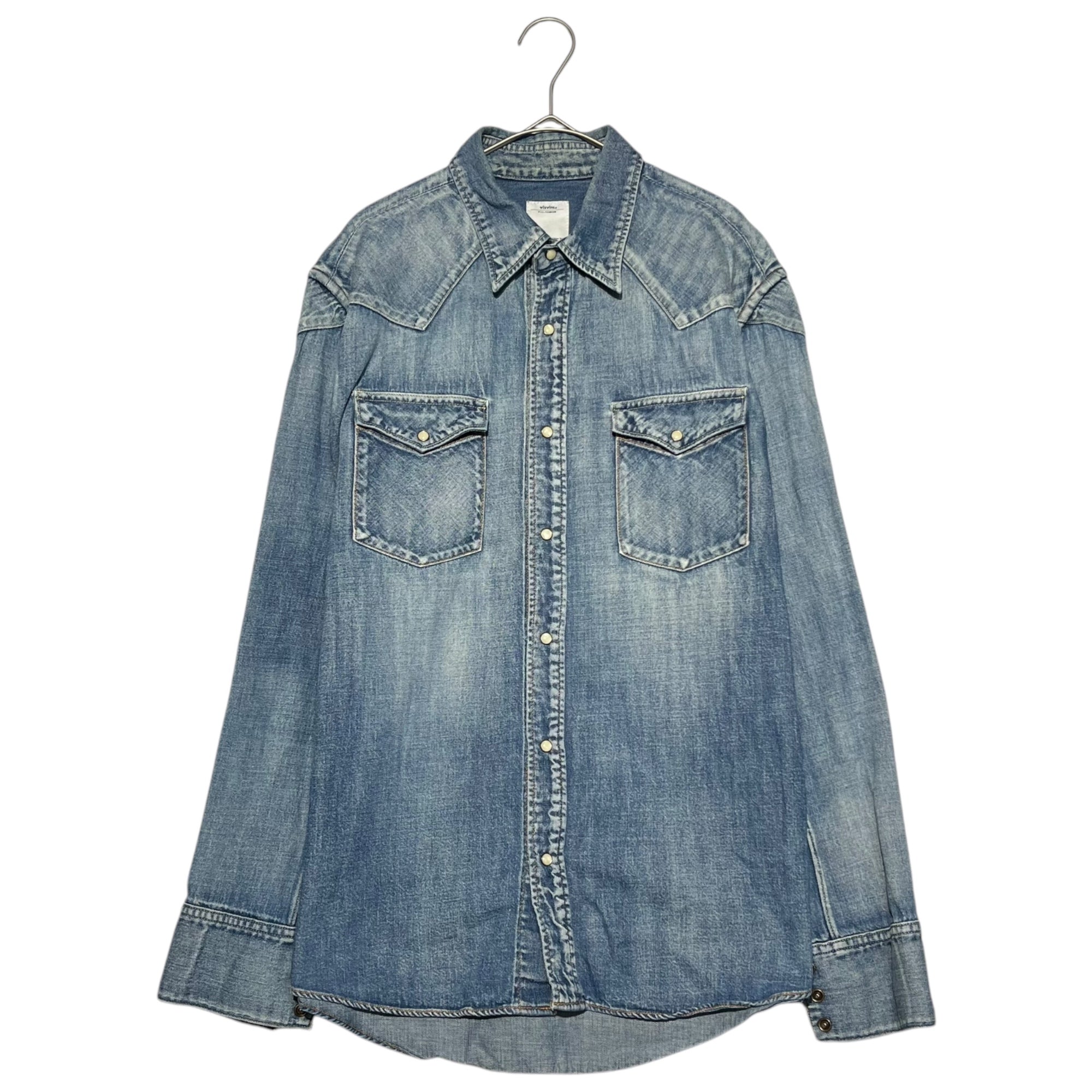 VISVIM(ビズビム/ヴィズヴィム) 12SS Social Sculpture Four Corners Damaged Shirt Indigo ソーシャル スカルプチャー フォー コーナー ダメージ デニムシャツ 2(M) ライトインディゴ