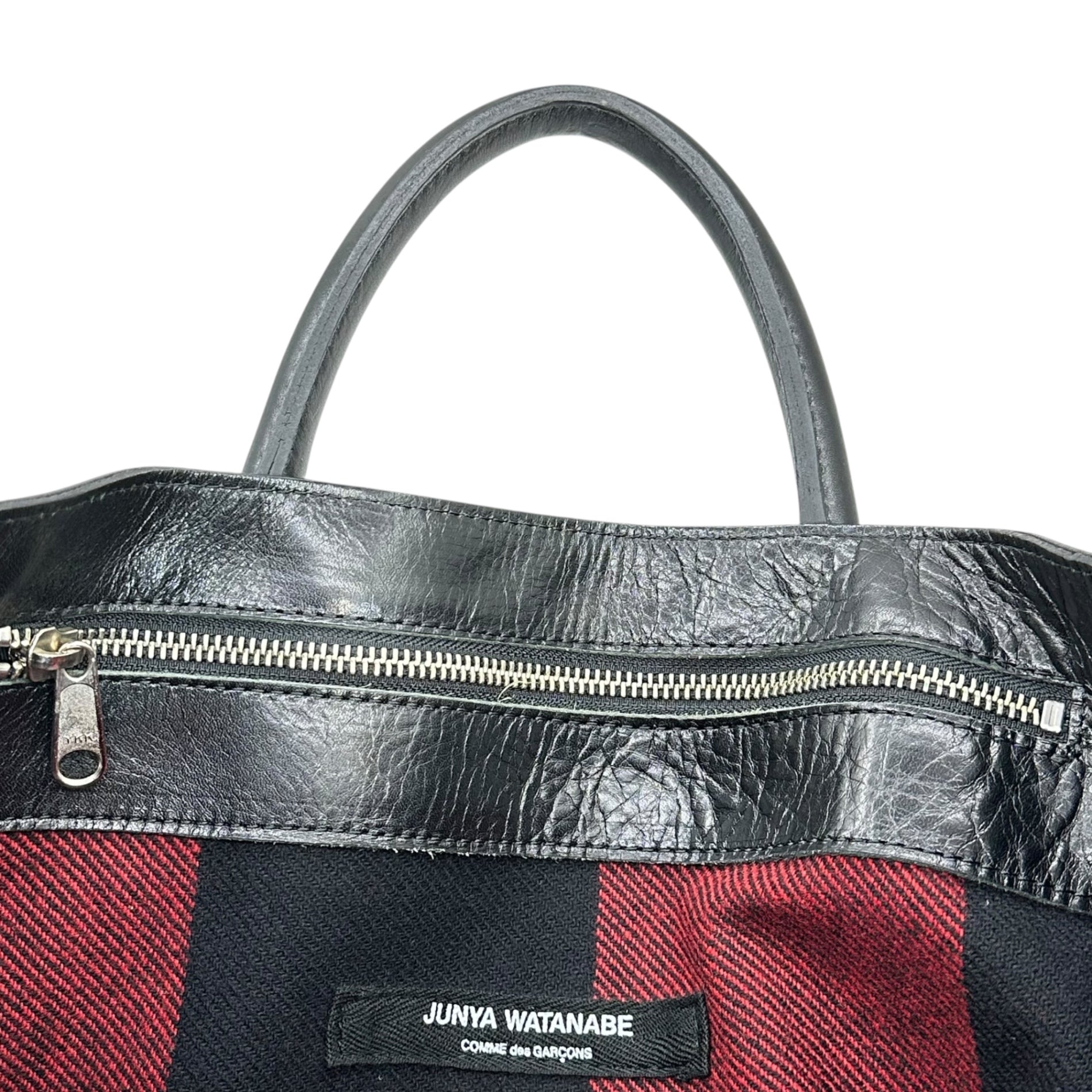 COMME des GARCONS JUNYA WATANABE(コムデギャルソンジュンヤワタナベ) Buffalo Check Lining Cow Leather Tote Bag バッファローチェック ライニング カウ レザー トート バッグ JH-K 205 ブラック