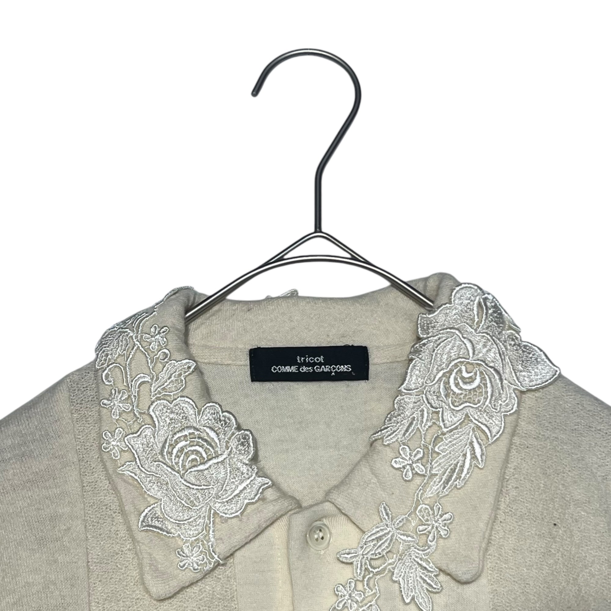 tricot COMME des GARCONS(トリココムデギャルソン) 02AW Flower lace collar knit striped shirt フラワー レース カラー ニット ストライプ シャツ TH-T023 表記無し(M程度) ホワイト カーディガン AD2002