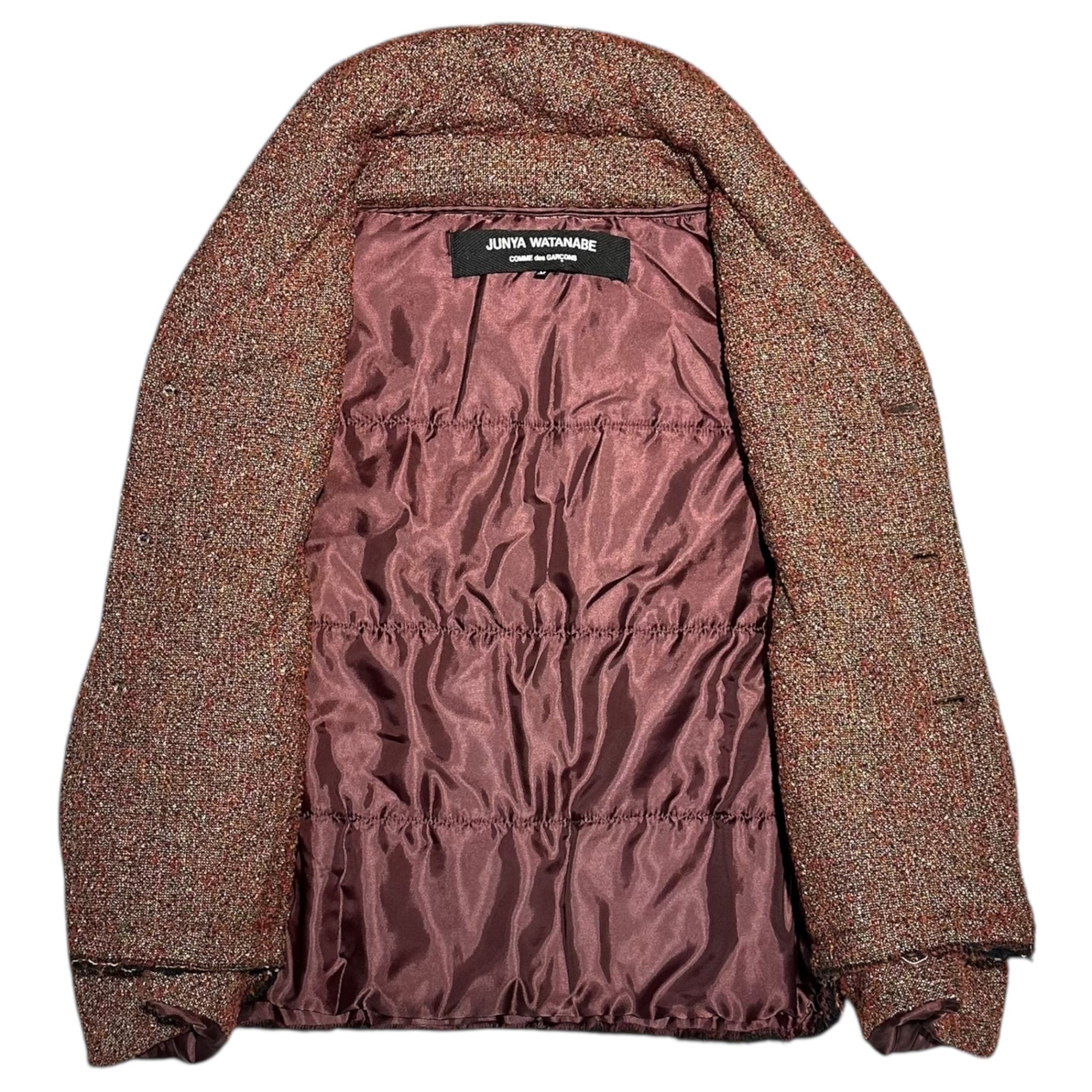 COMME des GARCONS JUNYA WATANABE(コムデギャルソンジュンヤワタナベ) 04AW Tweed Padded Cut-Off Jacket ツイード パテッド カットオフ ジャケット JN-J011 M レッド×オレンジ AD2004 中綿