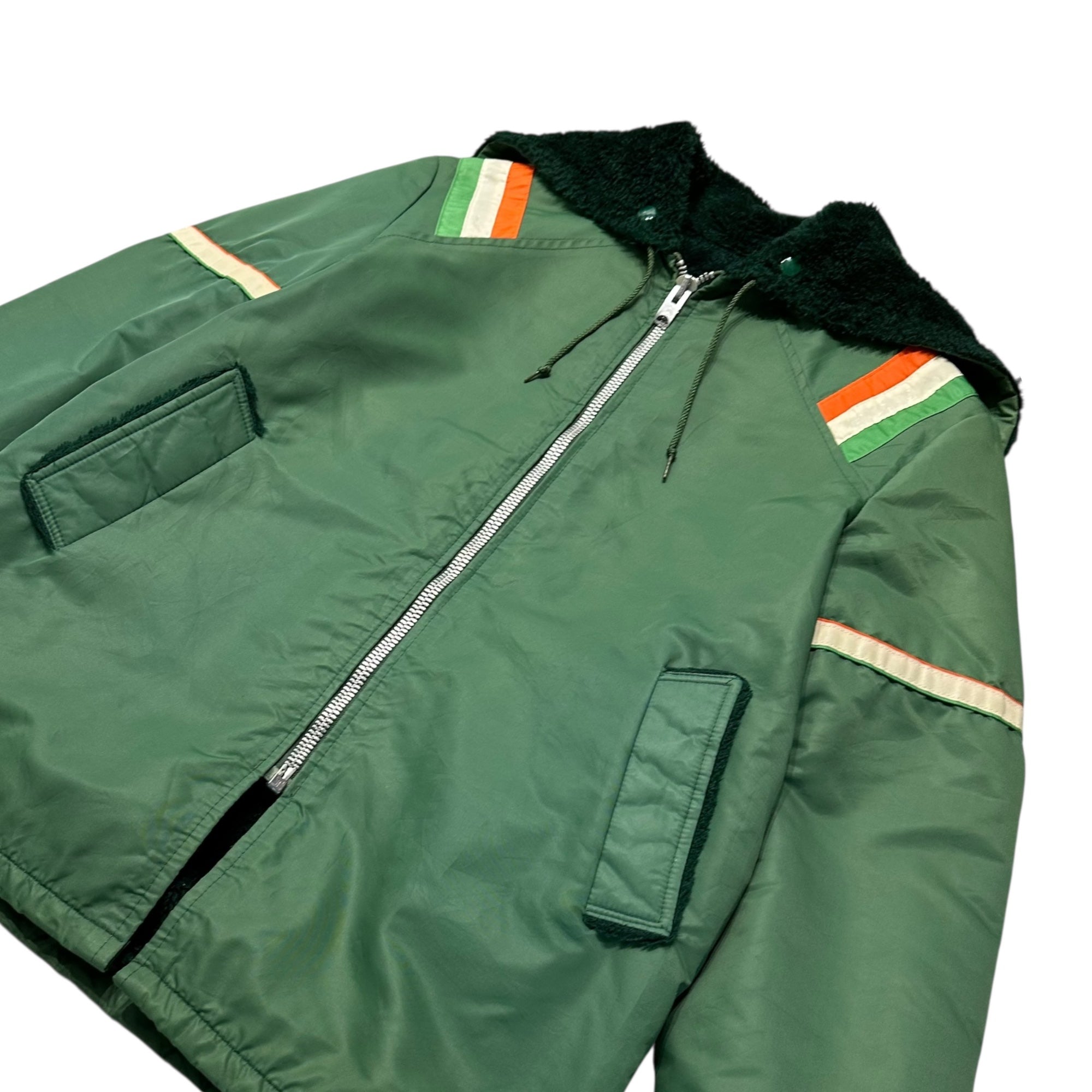 JC Penney(ジェーシーペニー) 70's Fleece-Lined Zip-Up Jacket 70年代 ヴィンテージ 内 ボア ジップアップ ジャケット XL グリーン BOYS