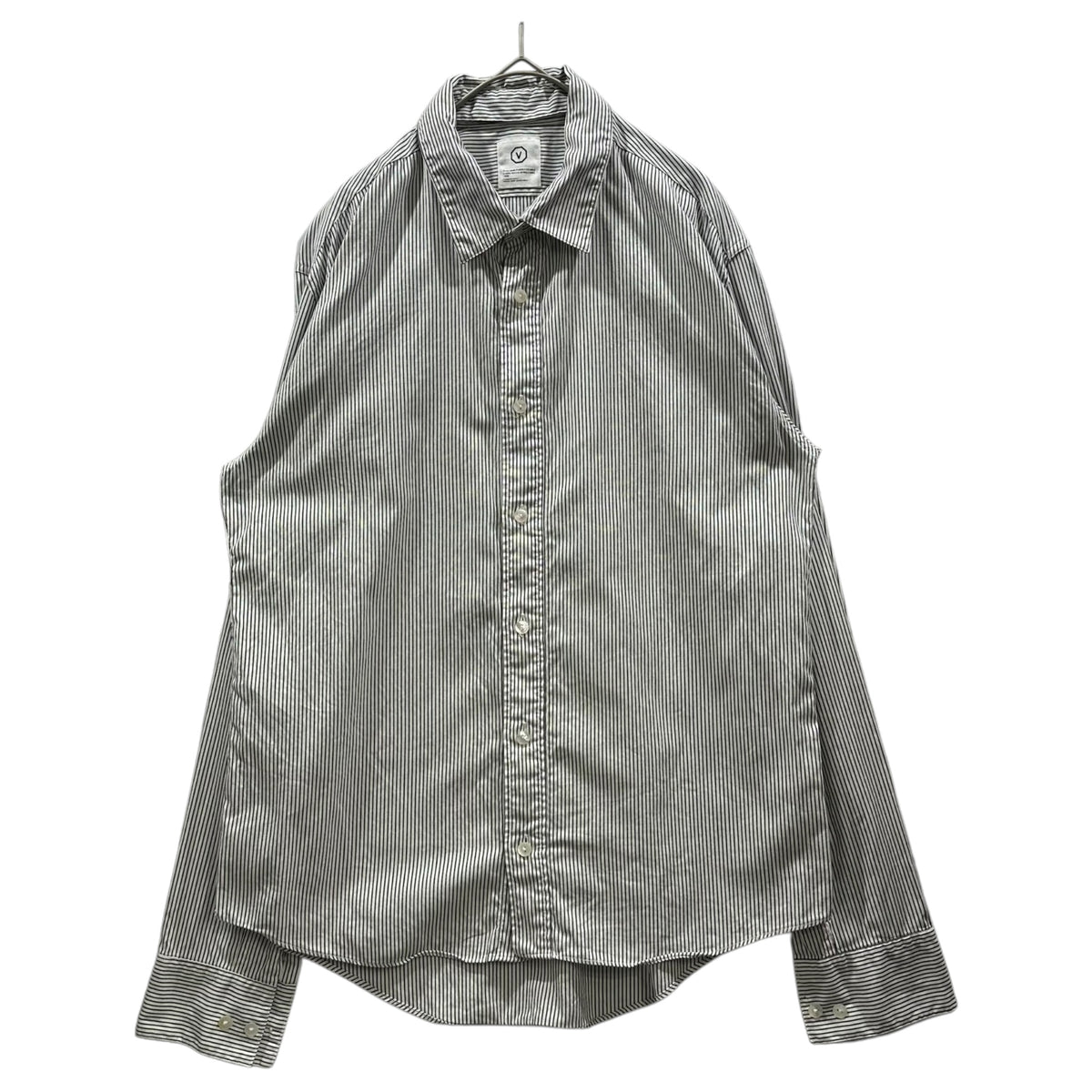 VISVIM(ビズビム/ヴィズヴィム) Detachable-Collar Stripe Shirt 襟 取り外し ストライプ シャツ S ホワイト×グレー