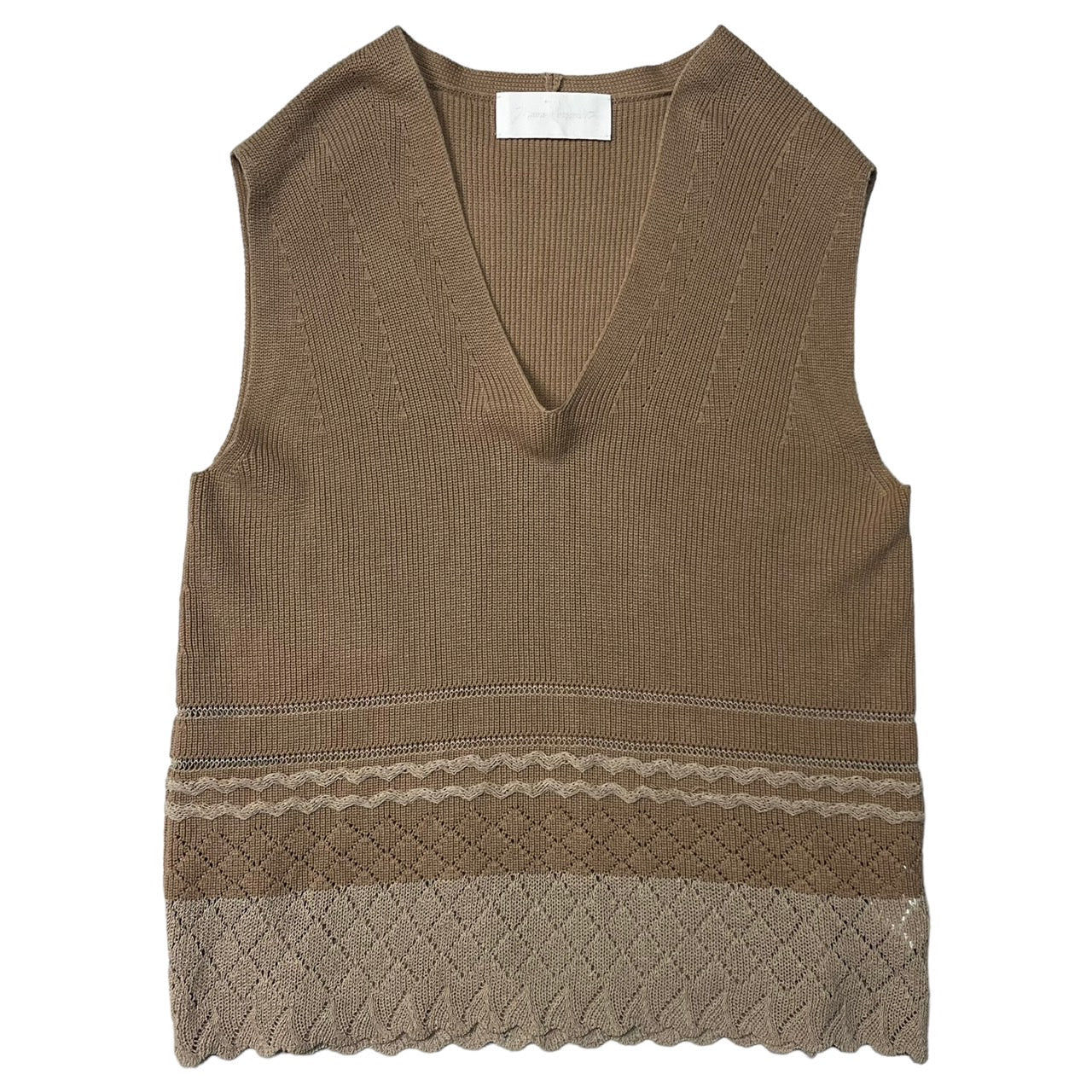 mame kurogouchi(マメクロゴウチ) 20SS Mixed Knitted Fabric Sleeveless Tops Vネック ニット ベスト ノースリーブ カットソー MM20PS-KN716 1(S程度) ベージュ