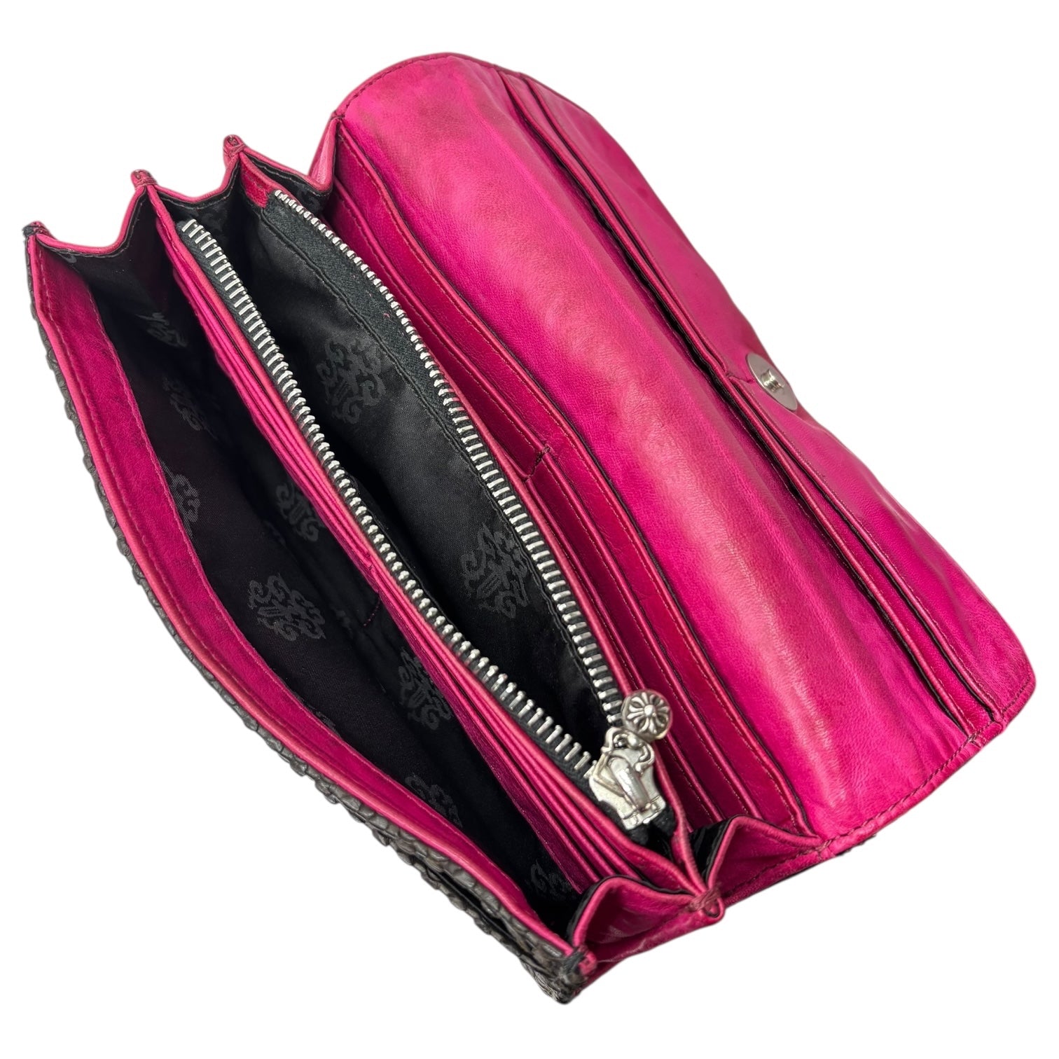 CHROME HEARTS(クロムハーツ) JUDY NOVELTY ジュディ ノベルティ クロスボタン レザーウォレット財布 ブラック×ピンク 限定品