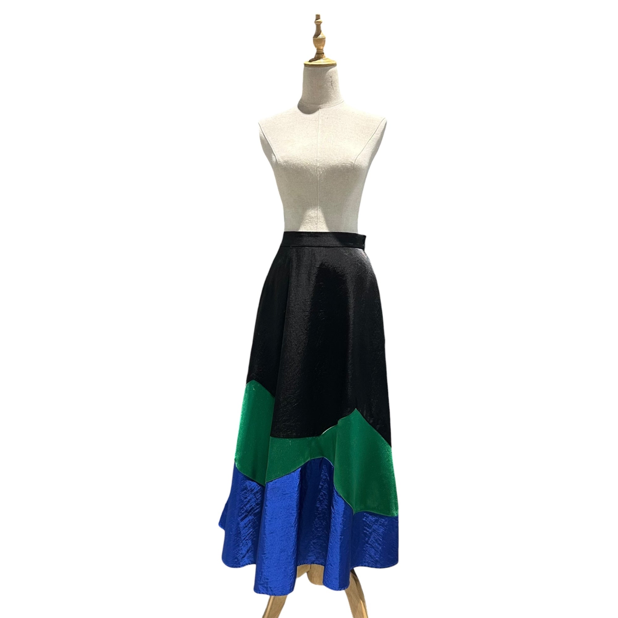 UN3D.(アンスリード) Panel Design Easy Flare Skirt パネル デザイン イージー フレア スカート 521940800301-01 38(M) ブラック×グリーン×ブルー