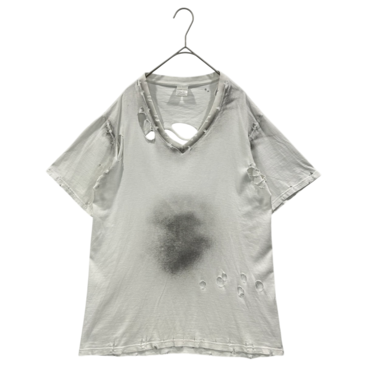 NUMBER (N)INE(ナンバーナイン) 02SS Modern Age Oval-Cut V-Neck T-Shirt with Heavy Distressed Finish 02SS モダンエイジ期 オーバル加工 Vネック Tシャツ ハードダメージ加工 3(M) ホワイト×ブラック アーカイブ