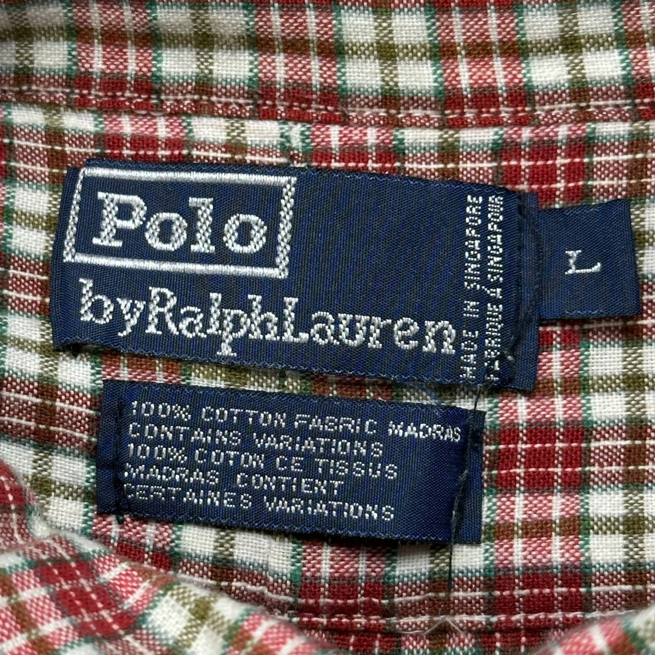 POLO RALPH LAUREN(ポロラルフローレン) 90's Pony Logo Embroidery S/S Check Shirt ポニー ロゴ 刺繍 半袖 チェック シャツ L レッド×ホワイト 90年代 ヴィンテージ 古着