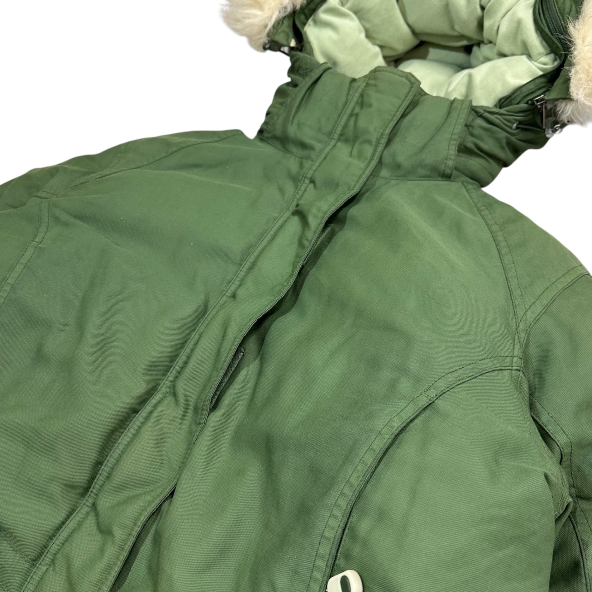 L.L.BEAN(エルエルビーン) Fur Decoration Inside Floral Embroidery Old Down Jacket ファー装飾 内側 花刺繍 オールド ダウン ジャケット 0 BCS1 M カーキ