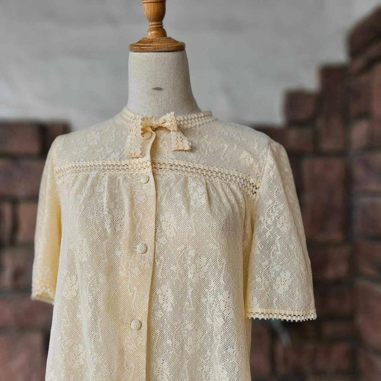 VINTAGE(ヴィンテージ) 60~70's knit lace pullover button dress ニットレース プルオーバー ボタン ワンピース SIZE 40(M~L) ベージュ SWISS VINTAGE