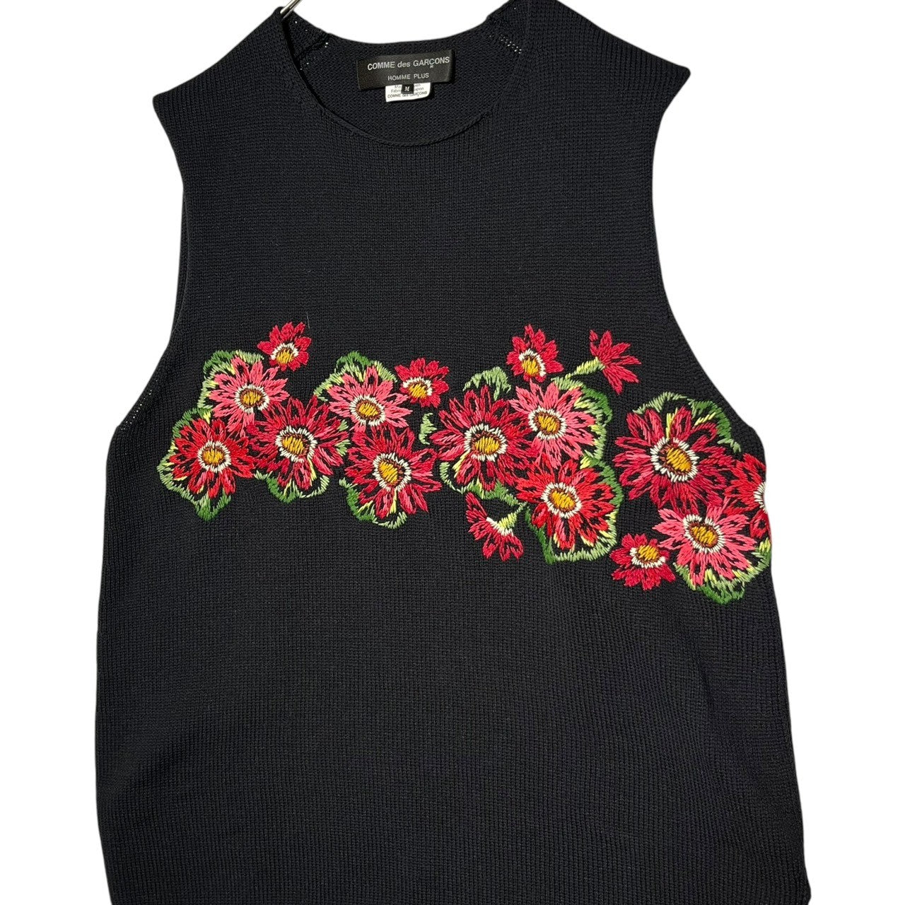 COMME des GARCONS HOMME PLUS(コムデギャルソンオムプリュス) 22SS 花の存在期 flower embroidery pullover knit vest フラワー 刺繍 プルオーバー ニット ベスト PI-N011 M ブラック AD2021